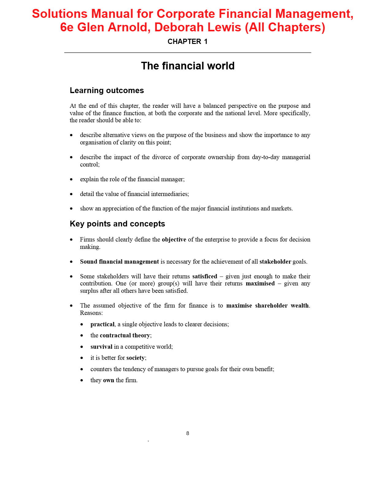 Solutions Manual for Corporate Financial Management, 6e Glen Arnold, Deborah Lewis (All Chapters) A+