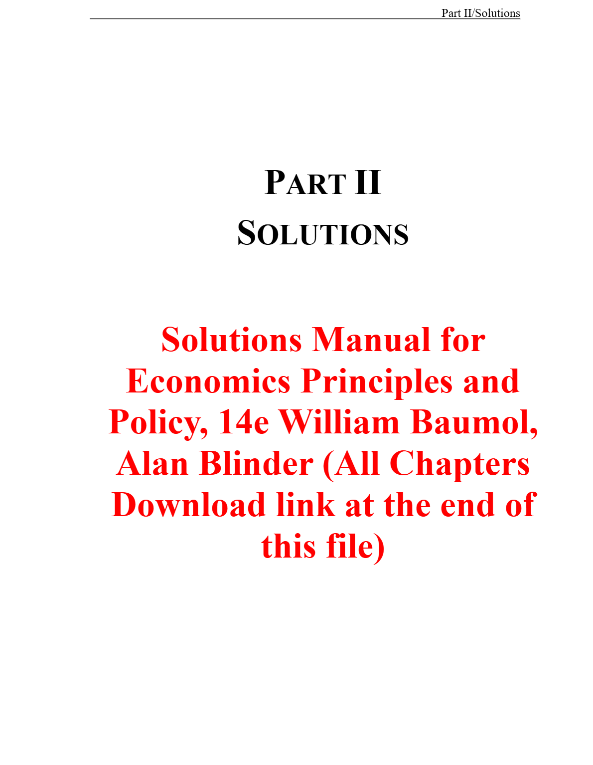 Solutions Manual for Economics Principles and Policy, 14e William Baumol, Alan Blinder