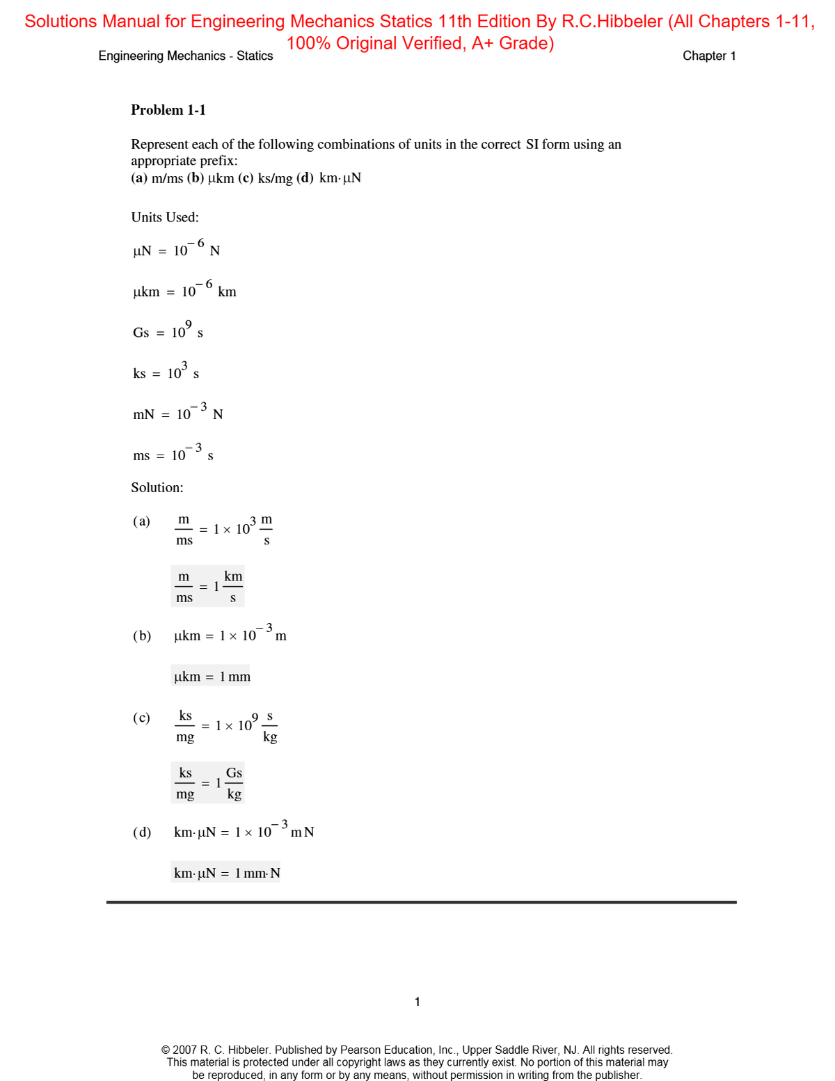Solutions Manual for Engineering Mechanics Statics 11th Edition By Russell C. Hibbeler