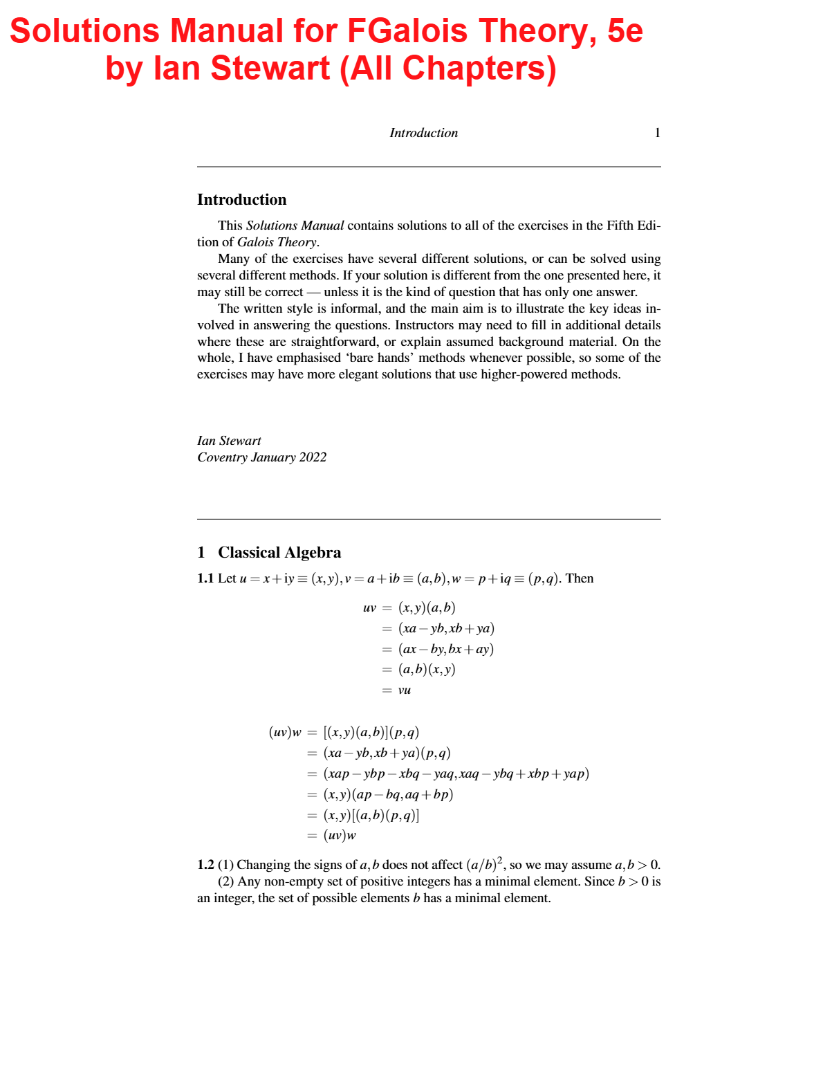 Solutions Manual for FGalois Theory, 5th Edition By Ian Stewart