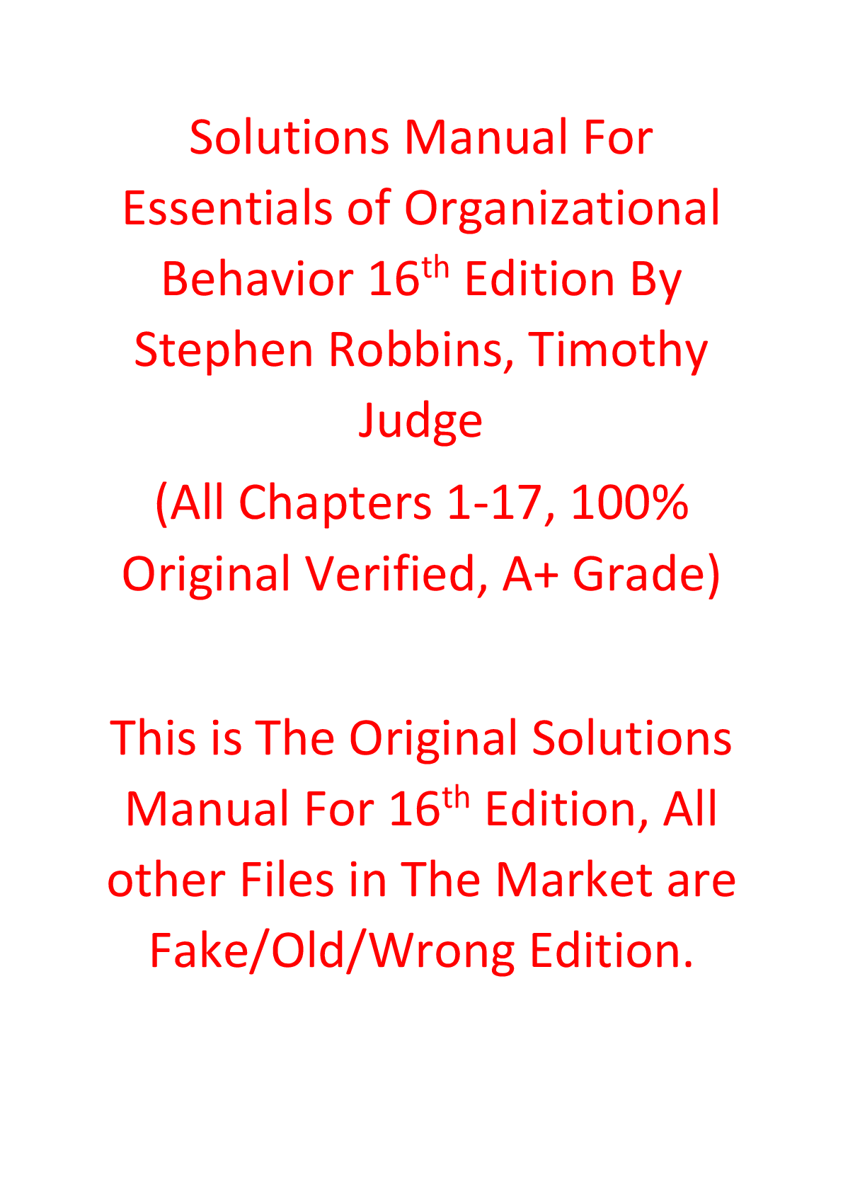 Solutions manual For Essentials of Organizational Behavior 16th Edition By Stephen Robbins, Timothy Judge