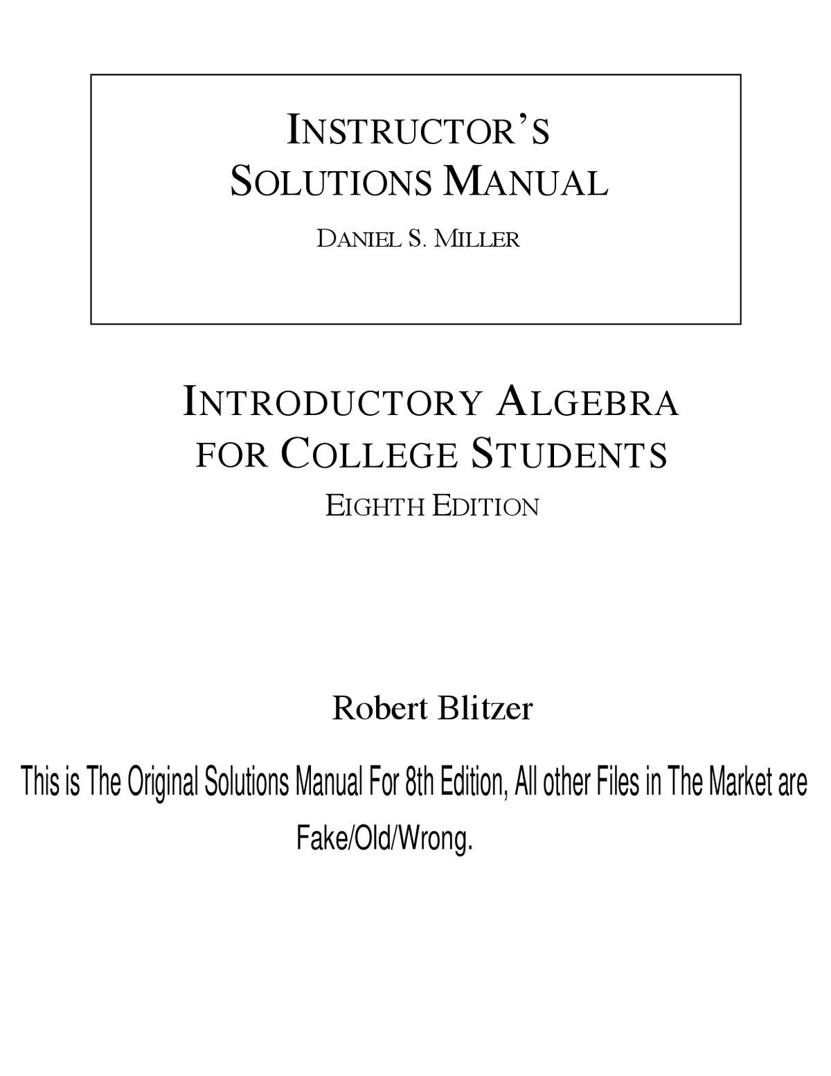 Solutions manual For Introductory Algebra for College Students 8th Edition By Robert Blitzer