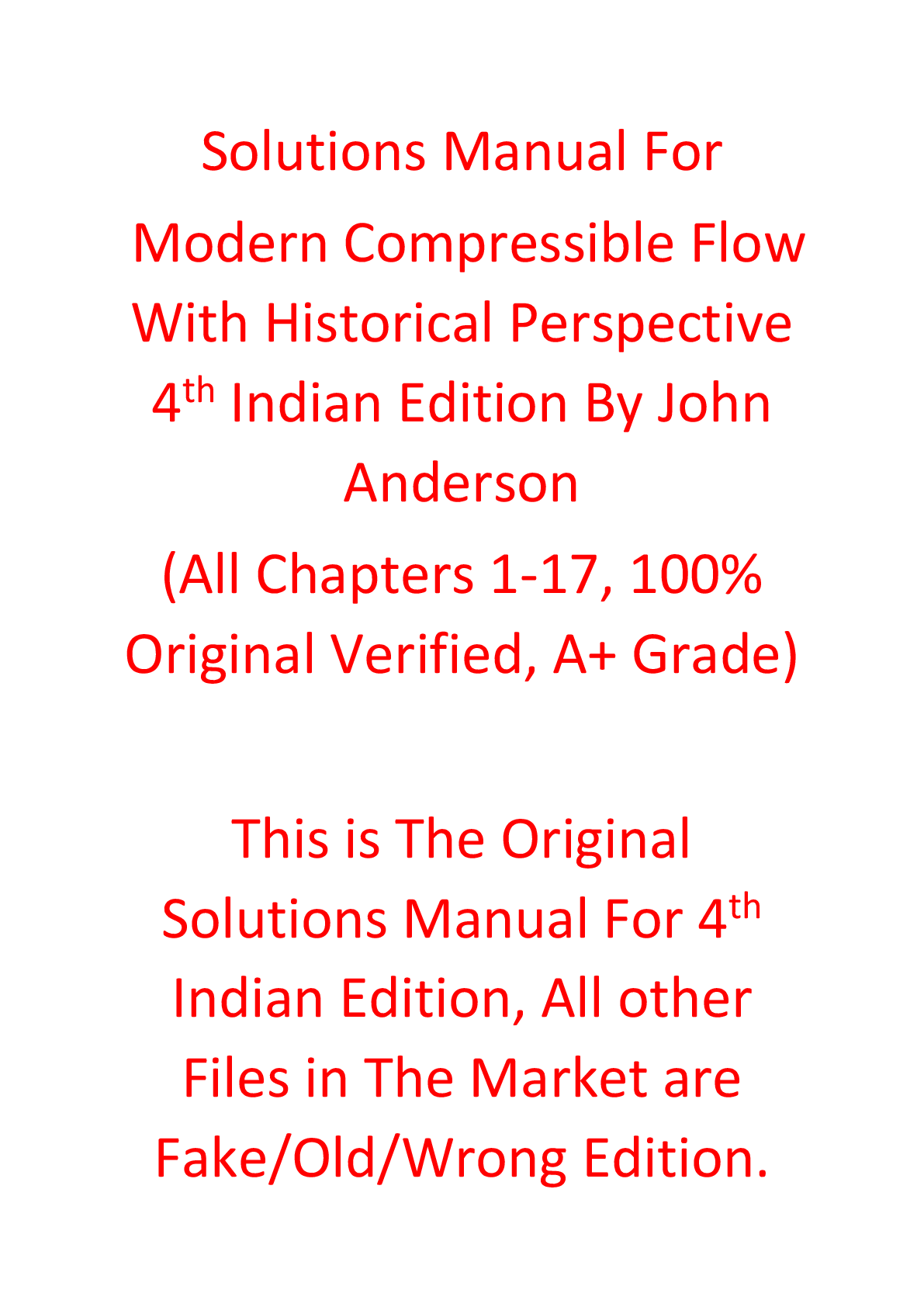 Solutions manual For Modern Compressible Flow With Historical Perspective 4th Indian Edition By John Anderson