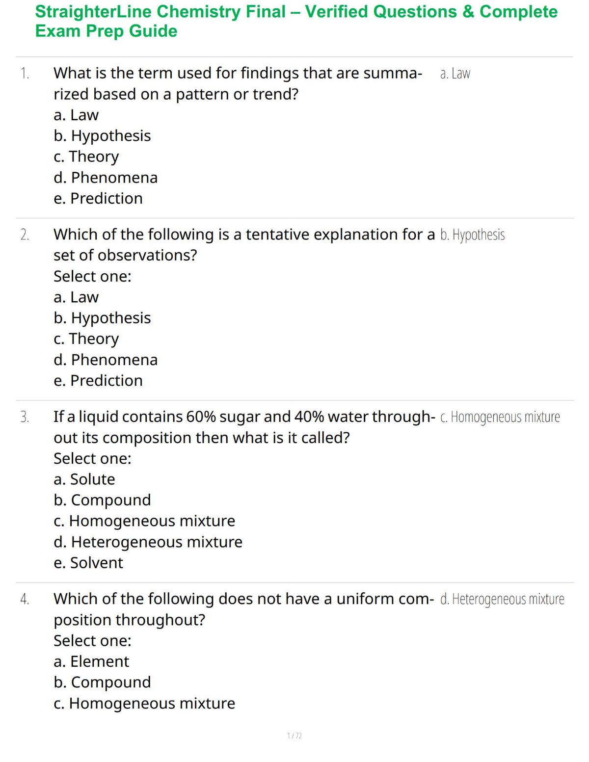 StraighterLine Chemistry Final – Verified Questions & Complete Exam Prep Guide