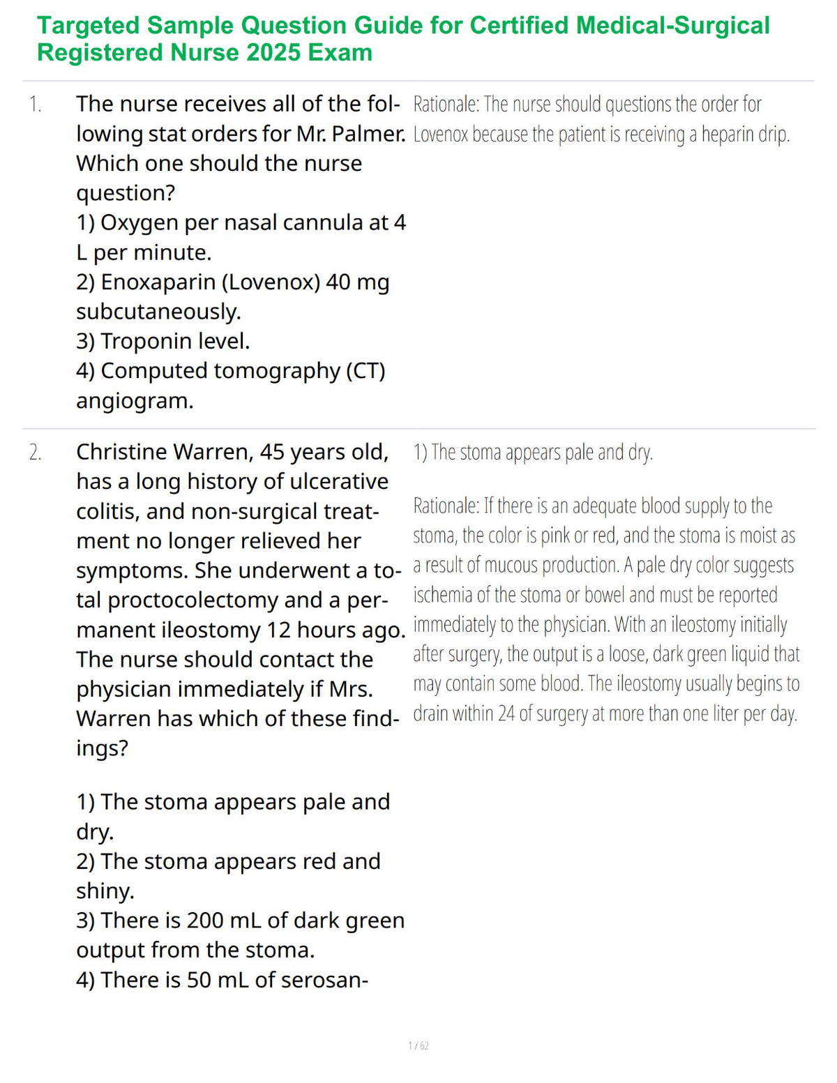 Targeted Sample Question Guide for Certified Medical-Surgical Registered Nurse 2025 Exam