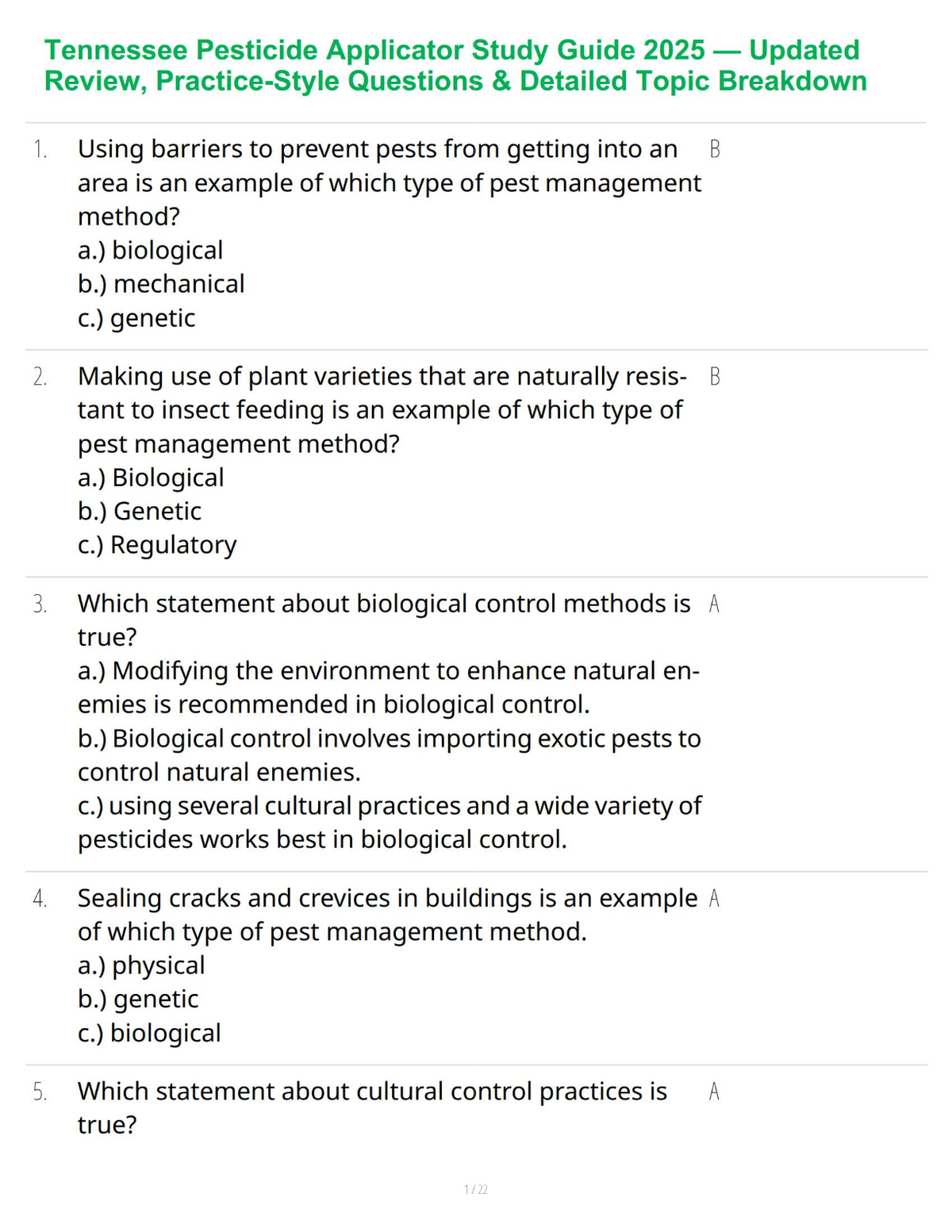 Tennessee Pesticide Applicator Study Guide 2025 — Updated Review, Practice-Style Questions & Detailed Topic Breakdown