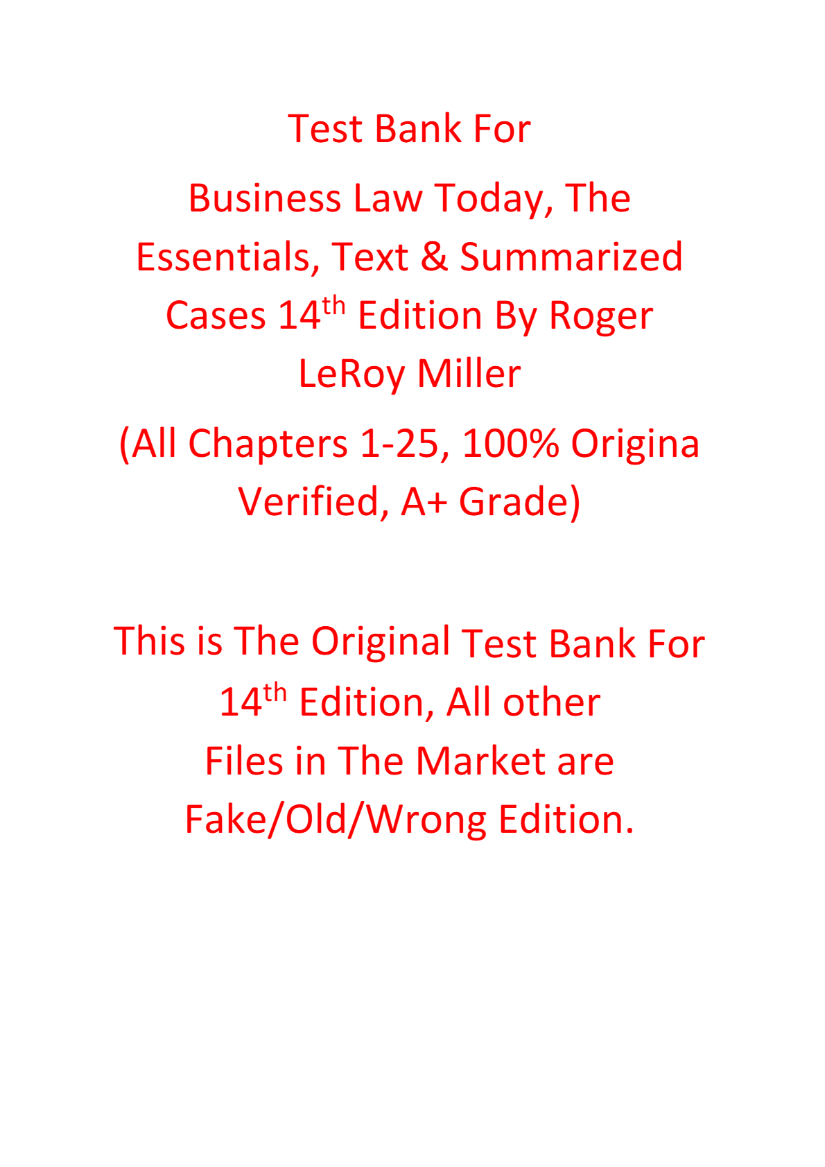 Test Bank For Business Law Today The Essentials Text & Summarized Cases 14th Edition By Roger LeRoy Miller