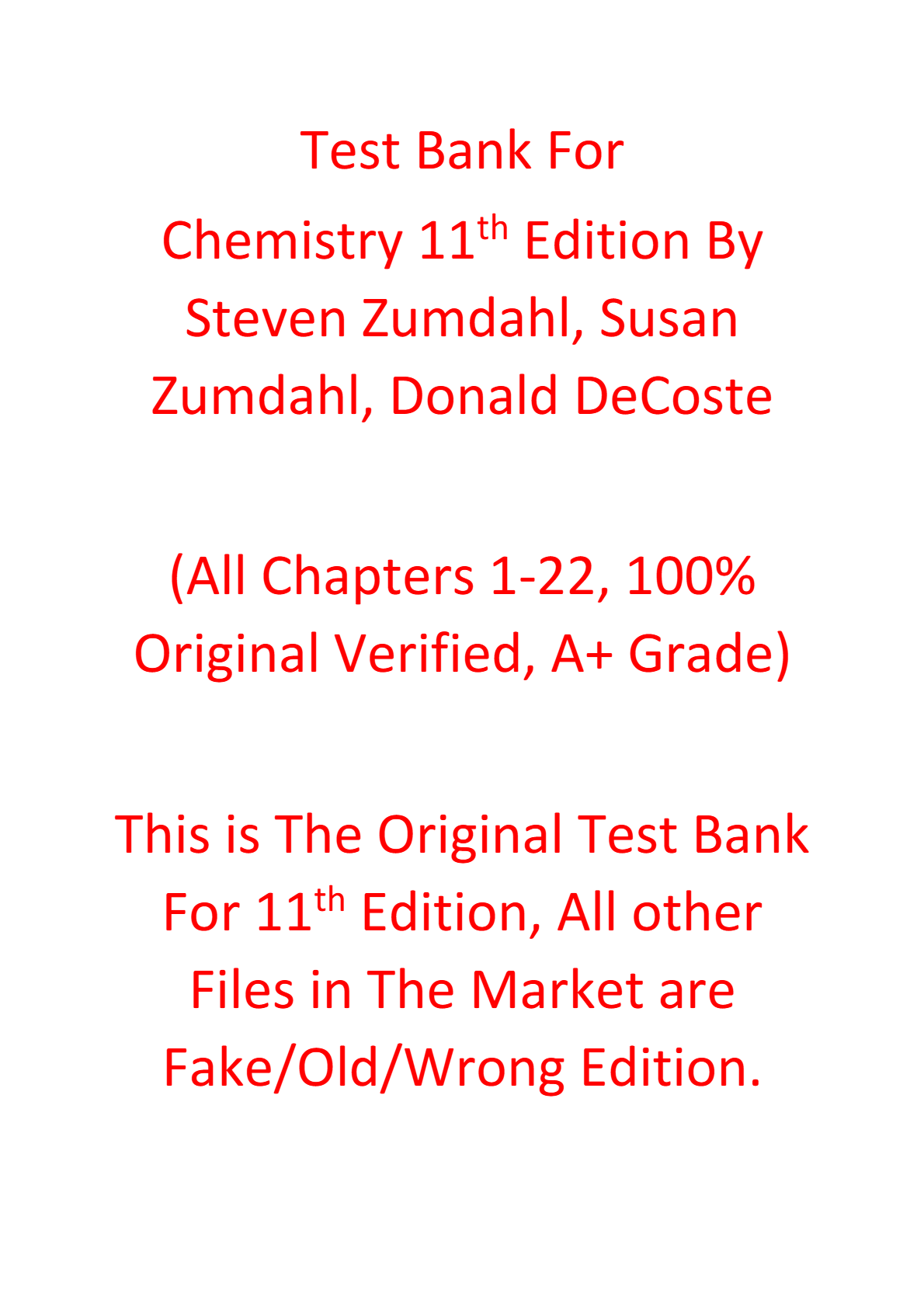 Test Bank For Chemistry 11e Steven Zumdahl, Susan Zumdahl, Donald DeCoste