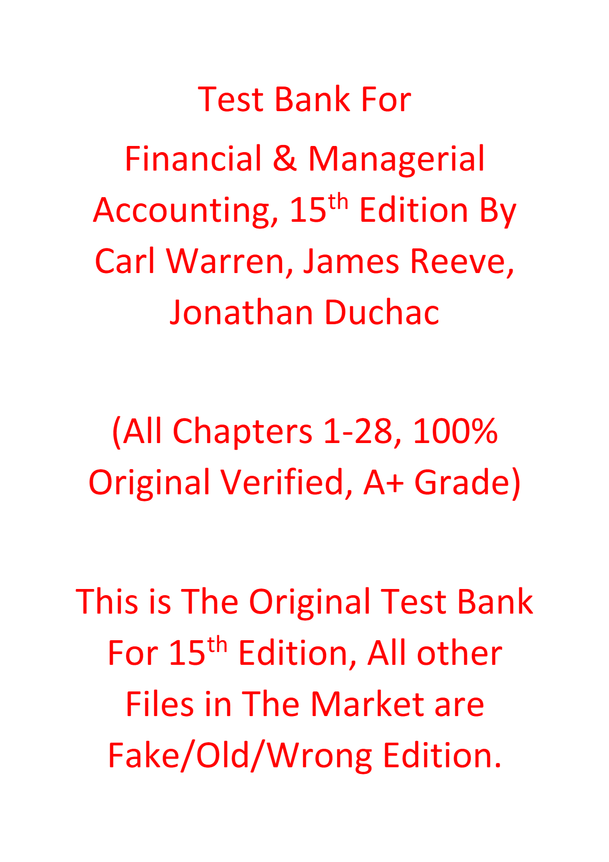 Test Bank For Financial & Managerial Accounting 15th Edition By Carl Warren, James Reeve, Jonathan Duchac