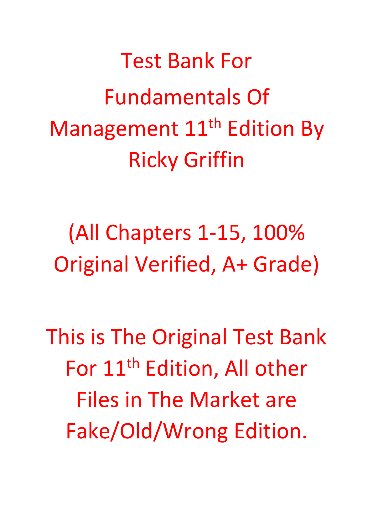 Test Bank For Fundamentals Of Management 11th Edition By Ricky Griffin