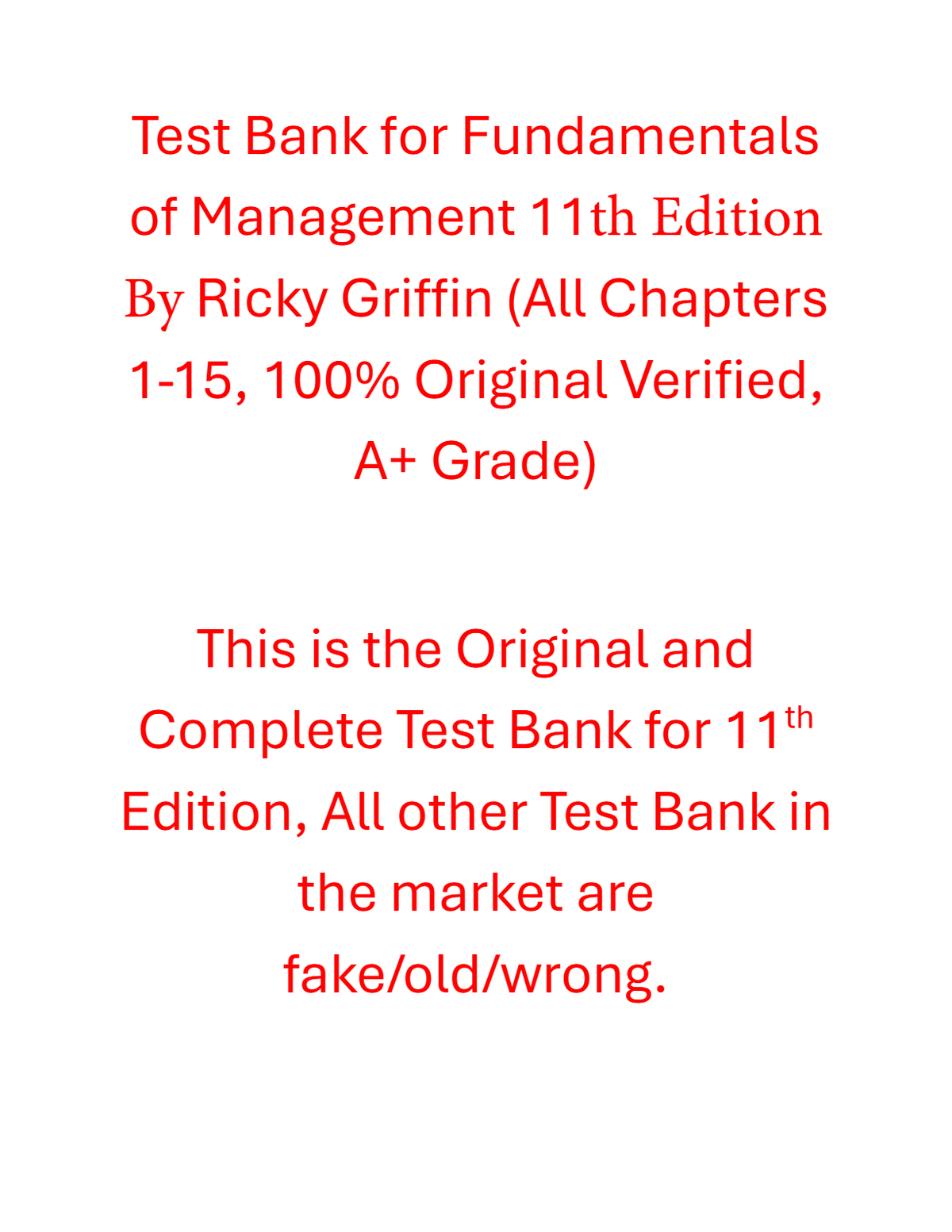 Test Bank For Fundamentals of Management 11th Edition By Ricky Griffin