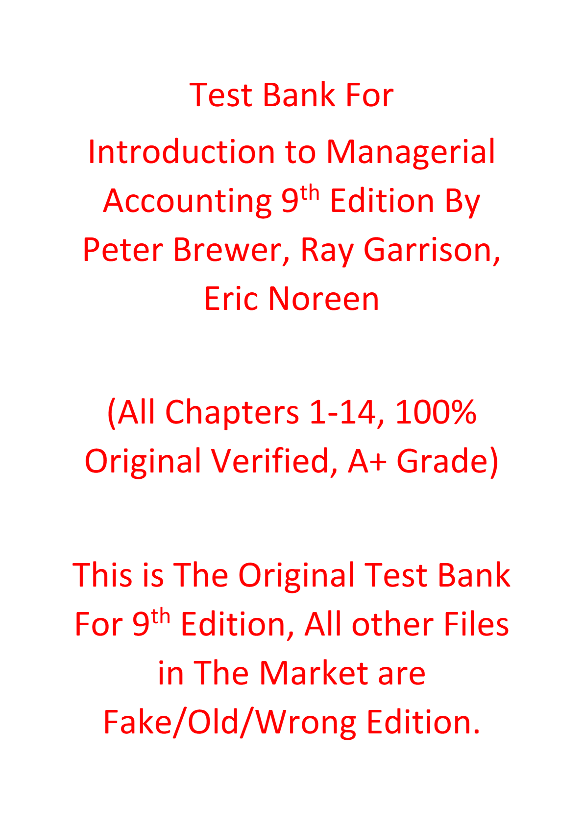 Test Bank For Introduction to Managerial Accounting 9e Peter Brewer, Ray Garrison, Eric Noreen