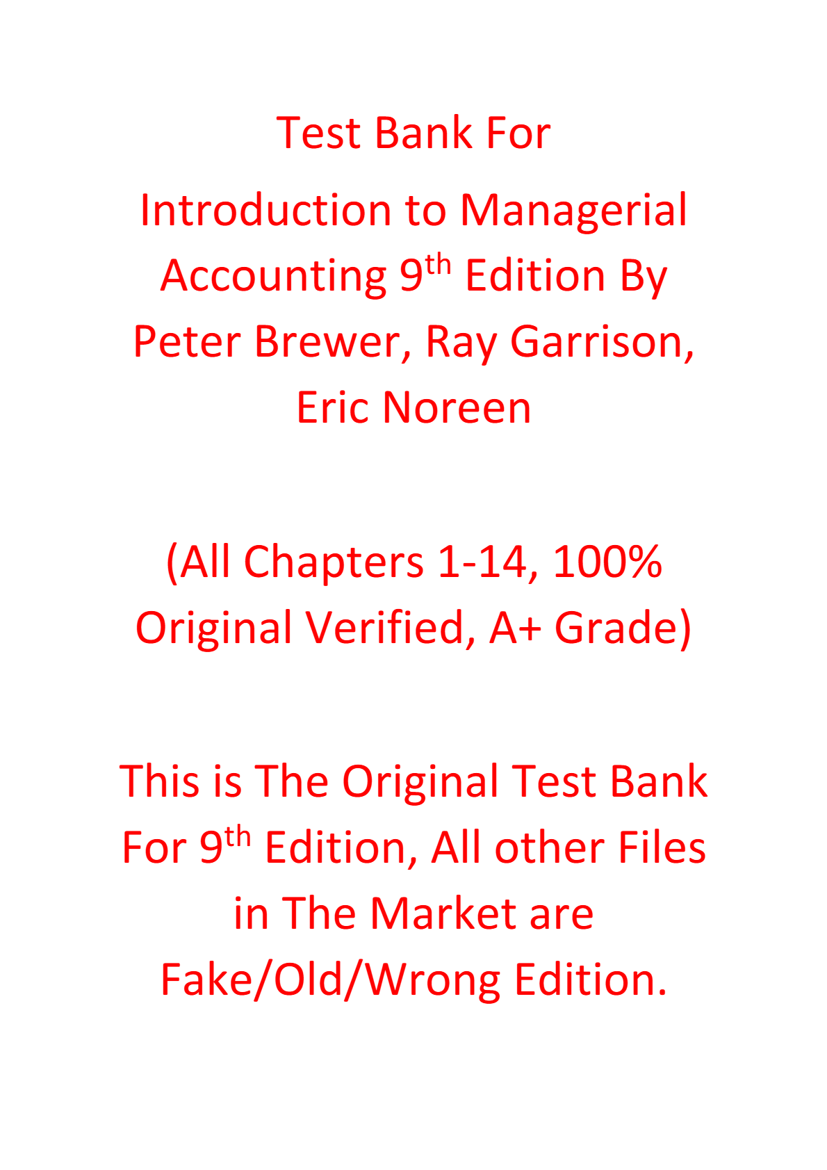 Test Bank For Introduction to Managerial Accounting 9th Edition By Peter Brewer, Ray Garrison, Eric Noreen