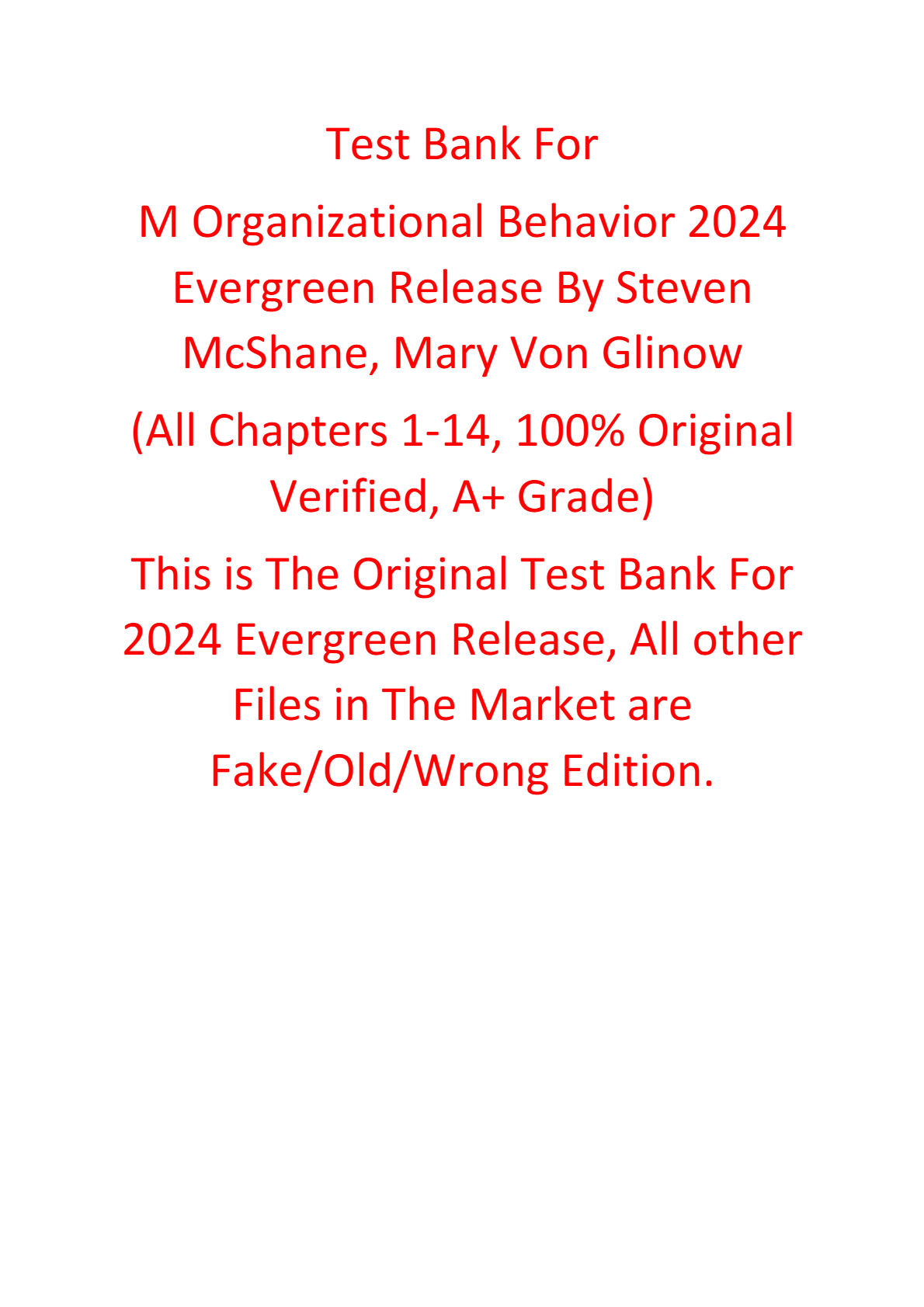 Test Bank For M Organizational Behavior 2024 Evergreen Release By Steven McShane, Mary Von Glinow