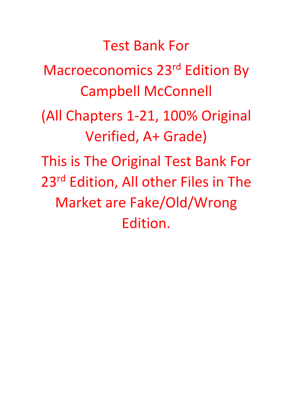 Test Bank For Macroeconomics 23rd Edition By Campbell McConnell