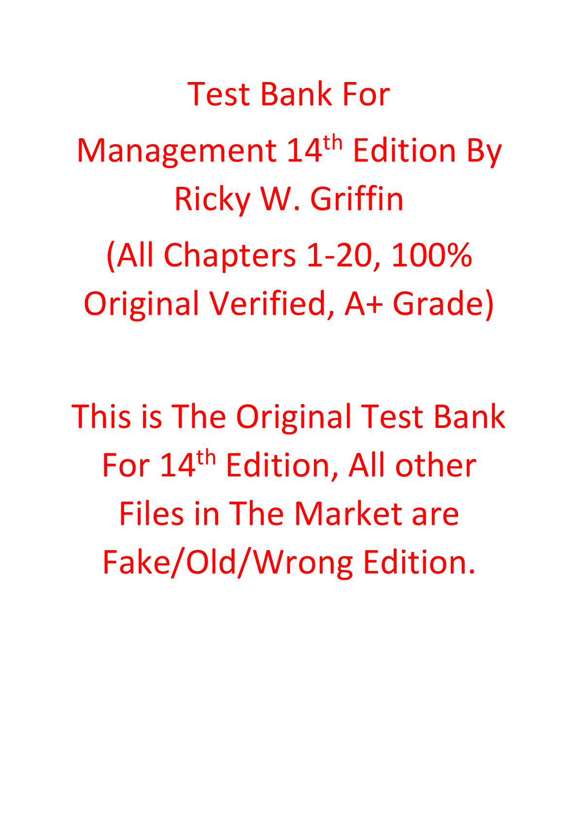 Test Bank For Management 14th Edition By Ricky W. Griffin
