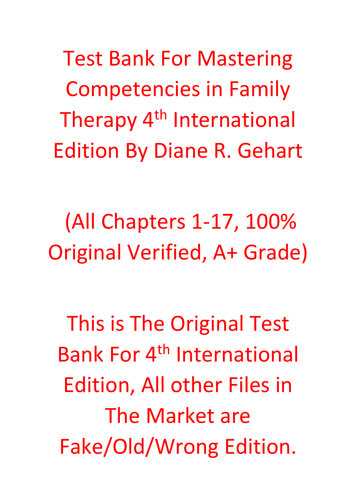 Test Bank For Mastering Competencies in Family Therapy 4th International Edition By Diane R. Gehart
