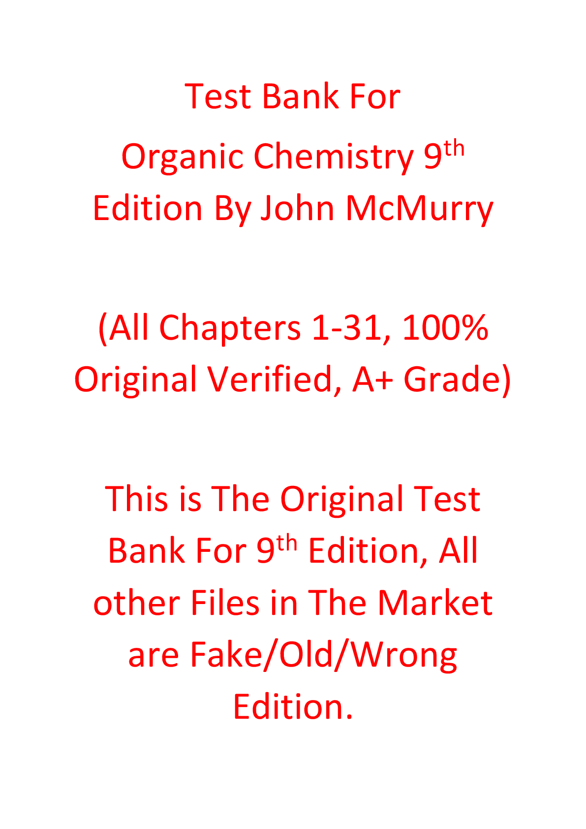 Test Bank For Organic Chemistry 9th Edition By John McMurry