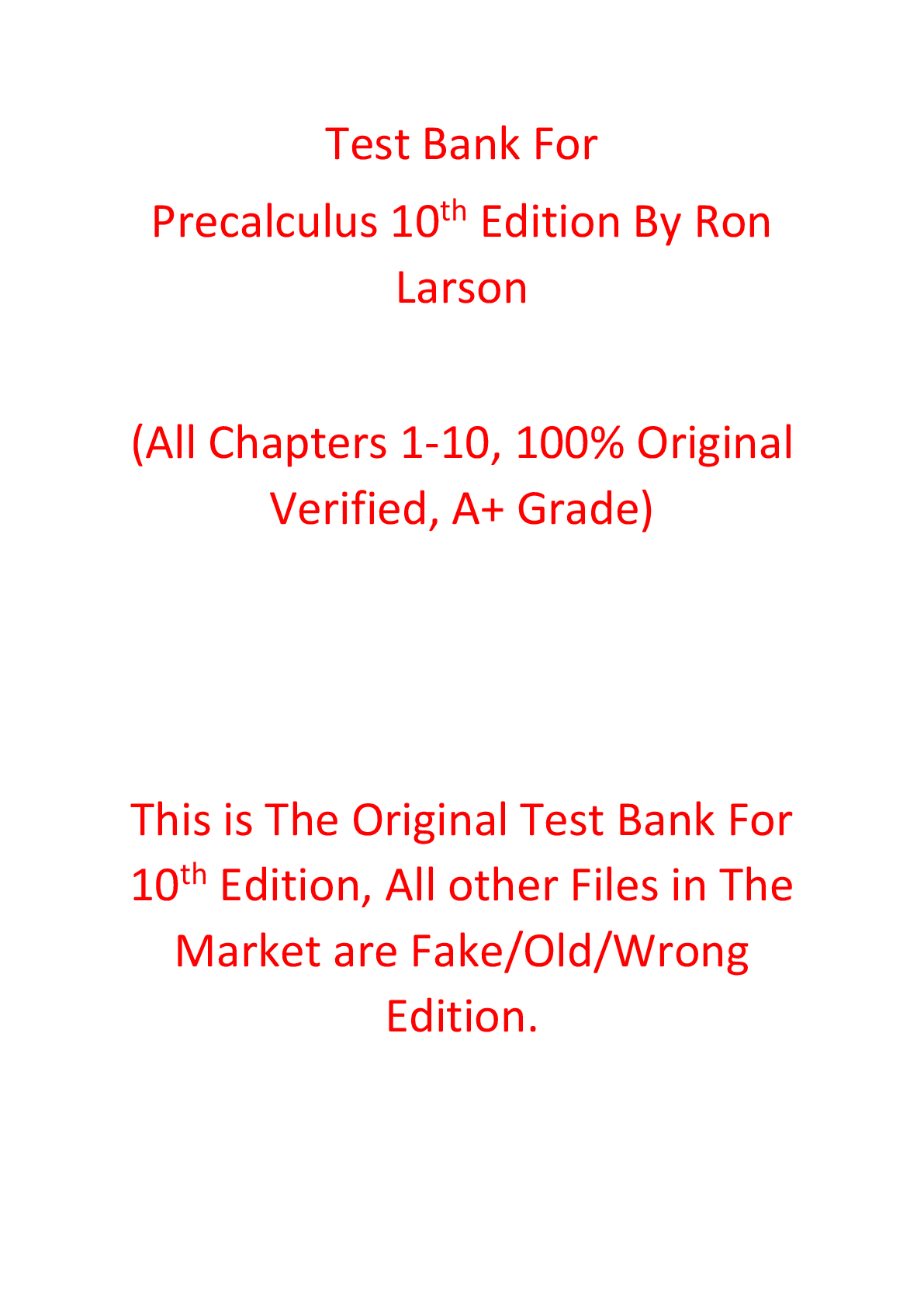 Test Bank For Precalculus 10th Edition By Ron Larson