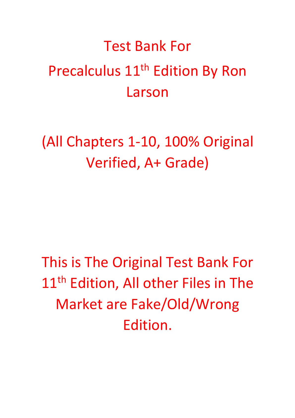 Test Bank For Precalculus 11th Edition By Ron Larson