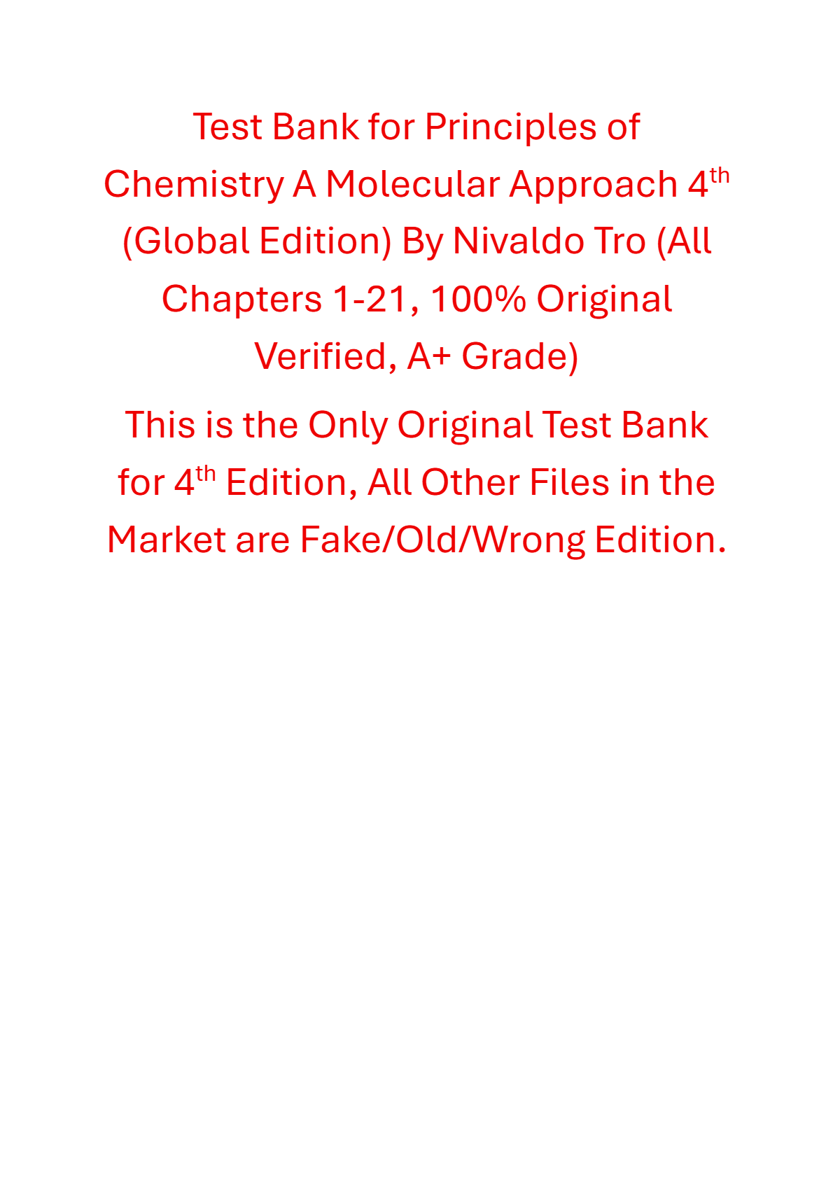 Test Bank For Principles of Chemistry A Molecular Approach 4th Global Edition By Nivaldo Tro