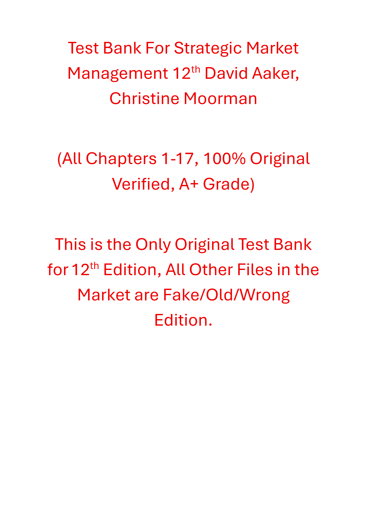 Test Bank For Strategic Market Management 12th Edition By David Aaker, Christine Moorman