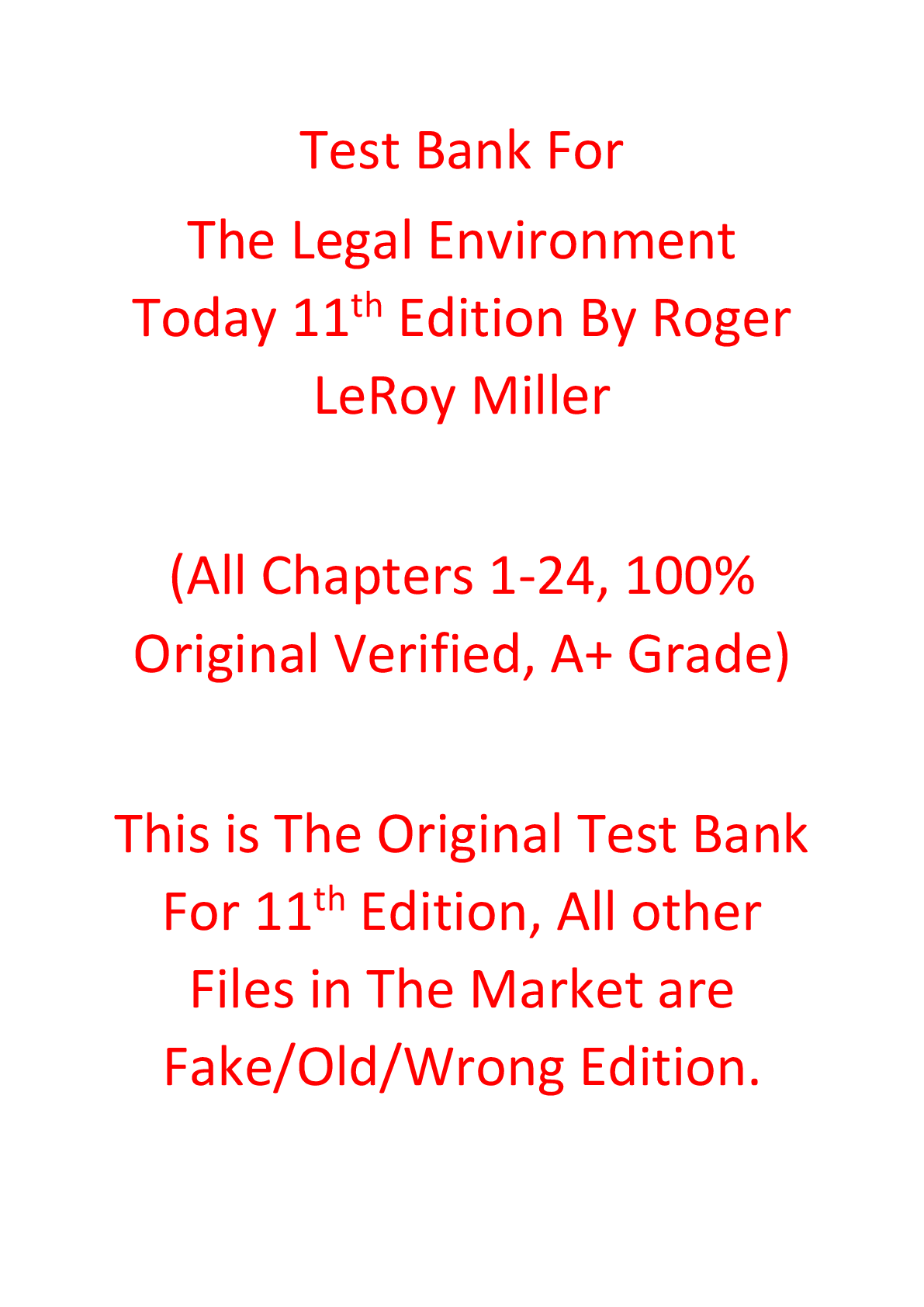 Test Bank For The Legal Environment Today 11th Edition By Roger LeRoy Miller
