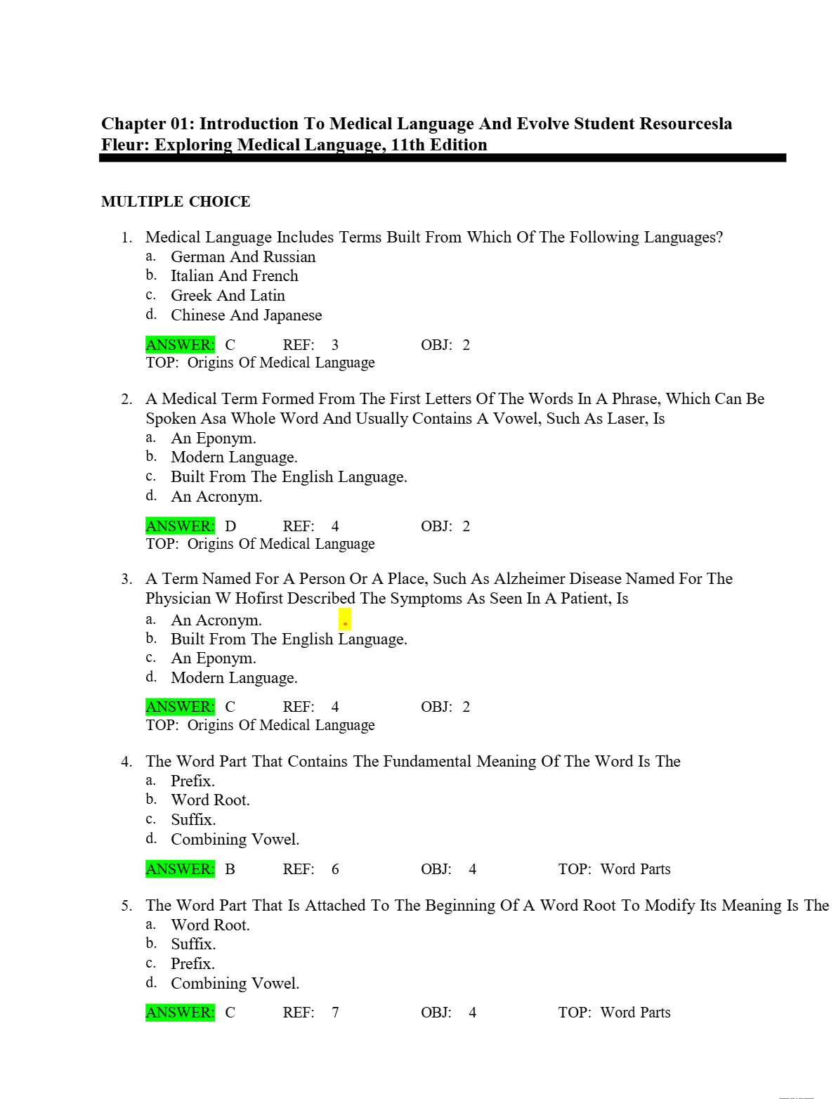 Test Bank for Exploring Medical Language 11th Edition By Danielle LaFleur Brooks, Myrna LaFleur Brooks, Dale Levinsky