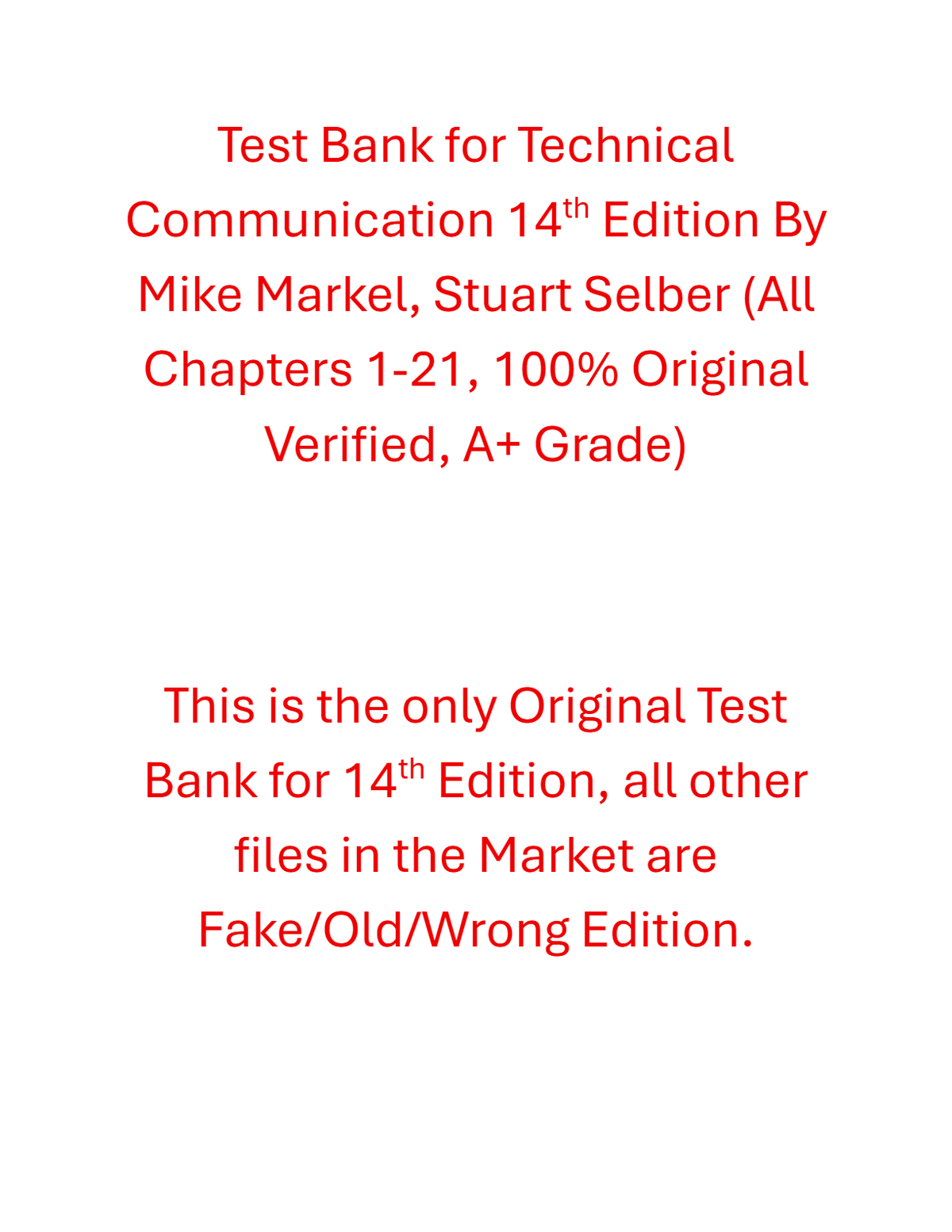 Test Bank for Technical Communication 14th Edition By Mike Markel, Stuart Selber