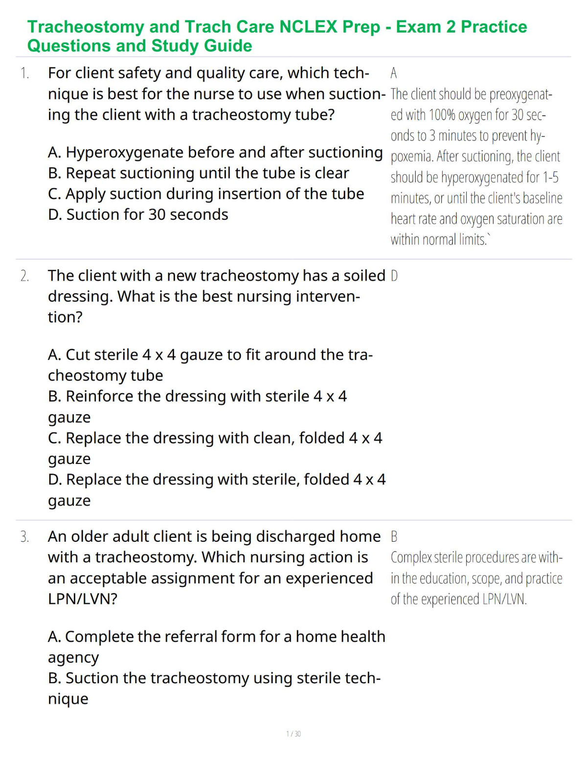 Tracheostomy and Trach Care NCLEX Prep - Exam 2 Practice Questions and Study Guide