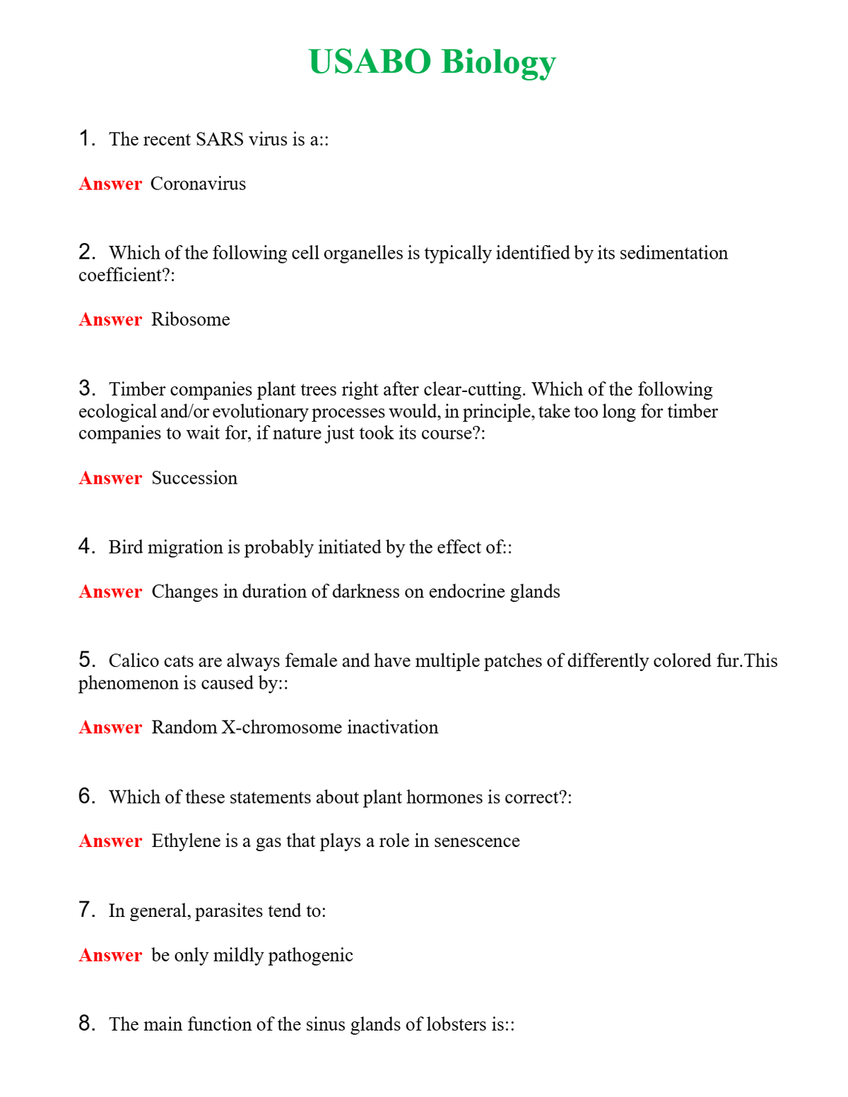 USABO Biology Questions With Complete Grade A+ Answers