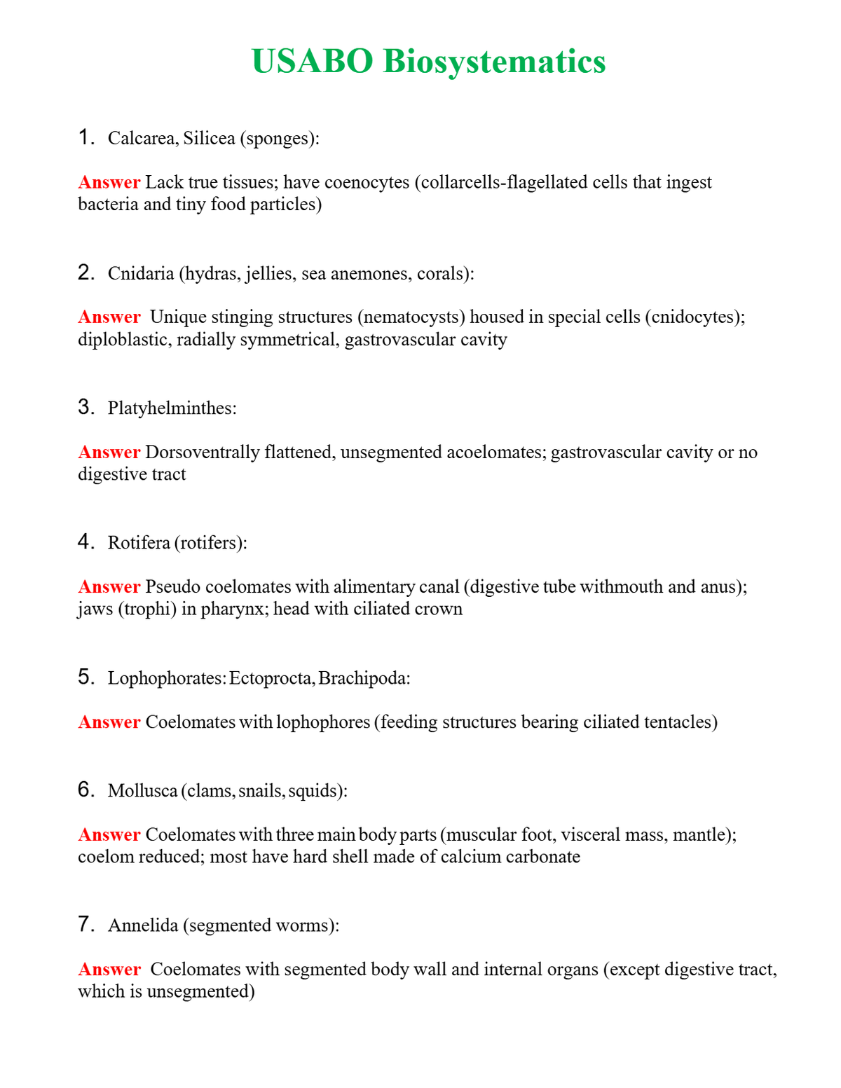 USABO Biosystematics Questions With Complete Grade A+ Answers