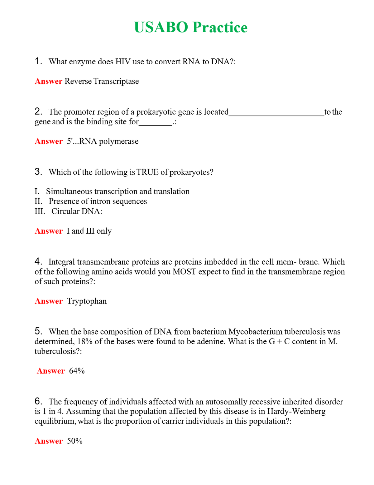 USABO Practice Questions With Complete Grade A+ Answers