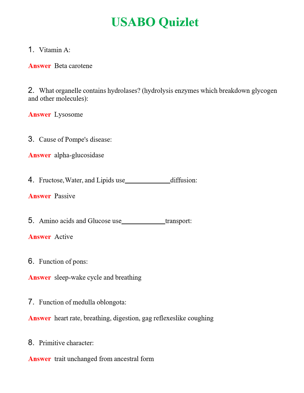USABO Quizlet Questions With Complete Grade A+ Answers