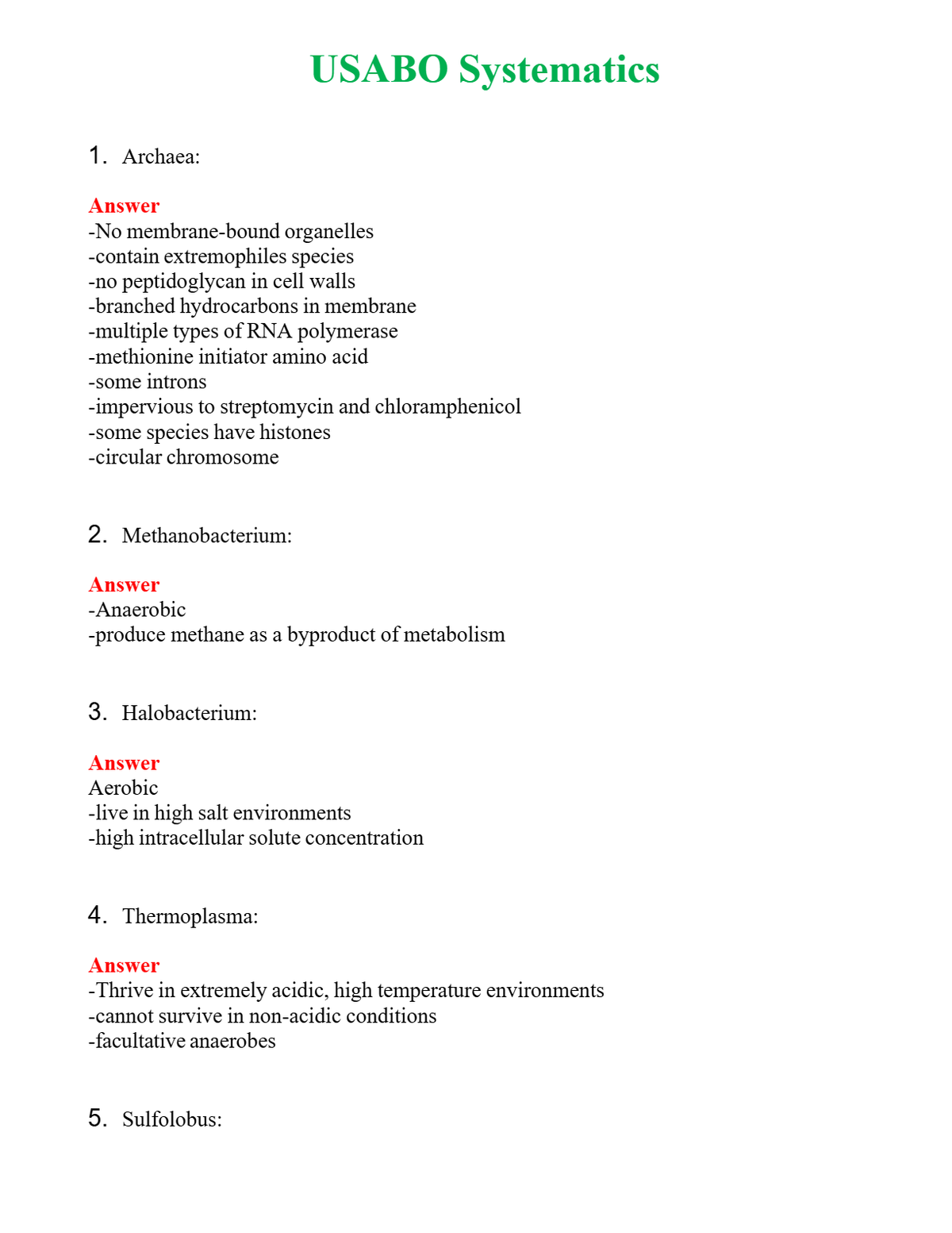 USABO Systematics Questions With Complete Grade A+ Answers