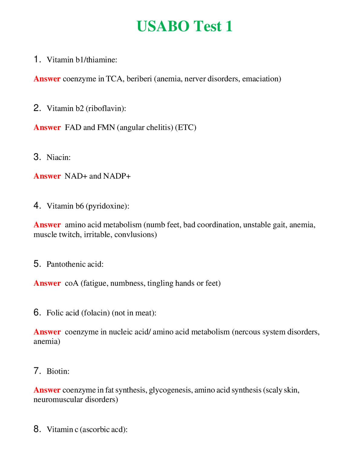 USABO Test 1 Questions With Complete Grade A+ Answers