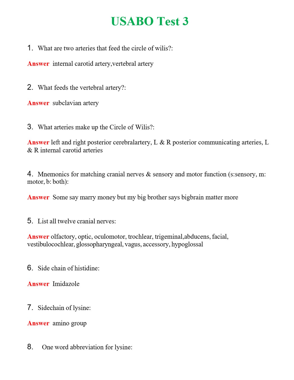 USABO Test 3 Questions With Complete Grade A+ Answers