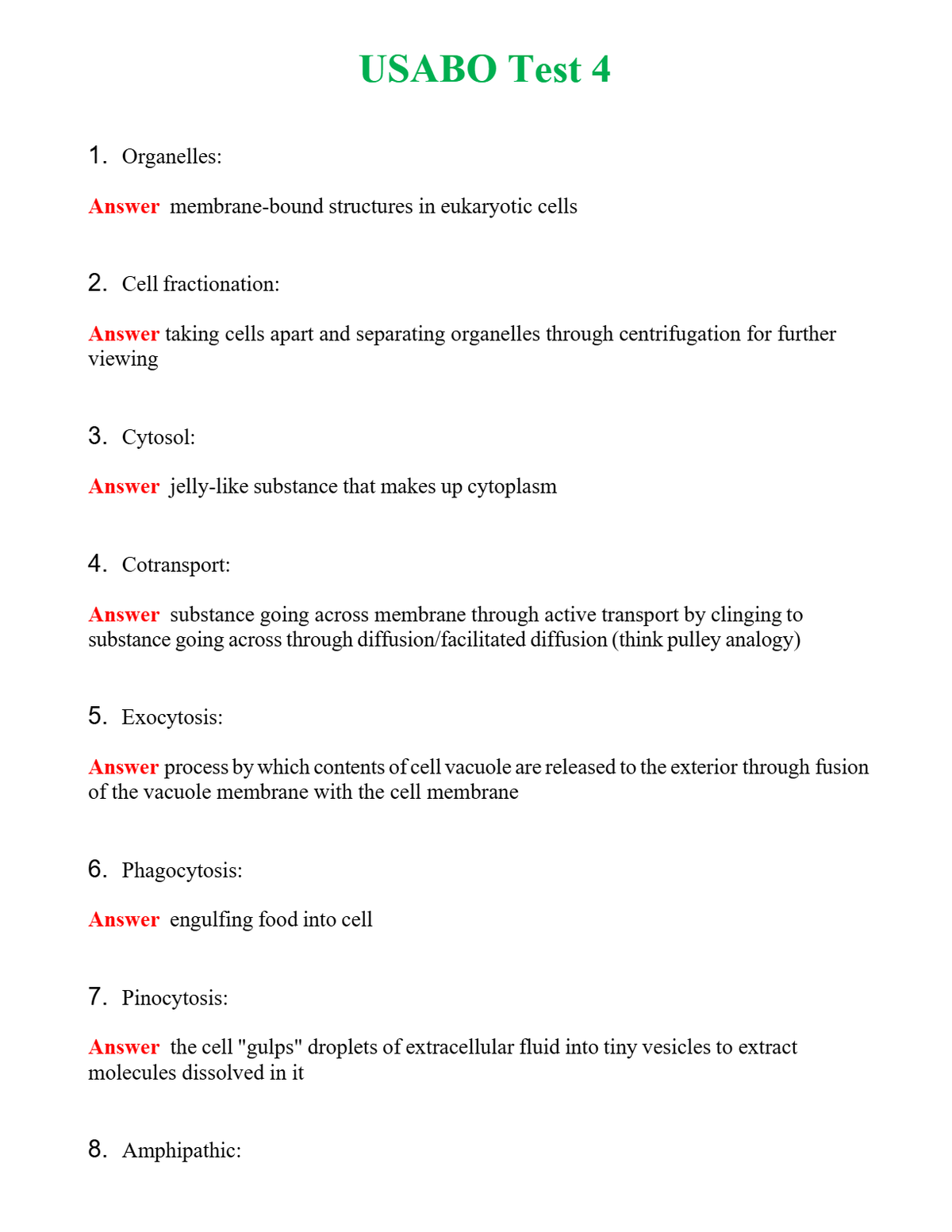 USABO Test 4 Questions With Complete Grade A+ Answers