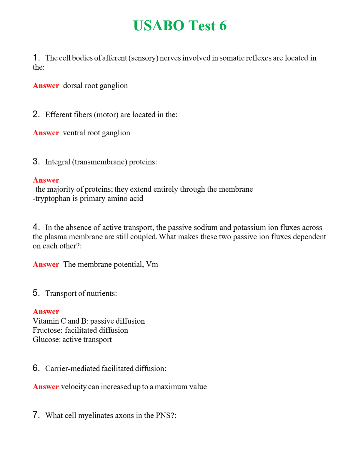 USABO Test 6 Questions With Complete Grade A+ Answers