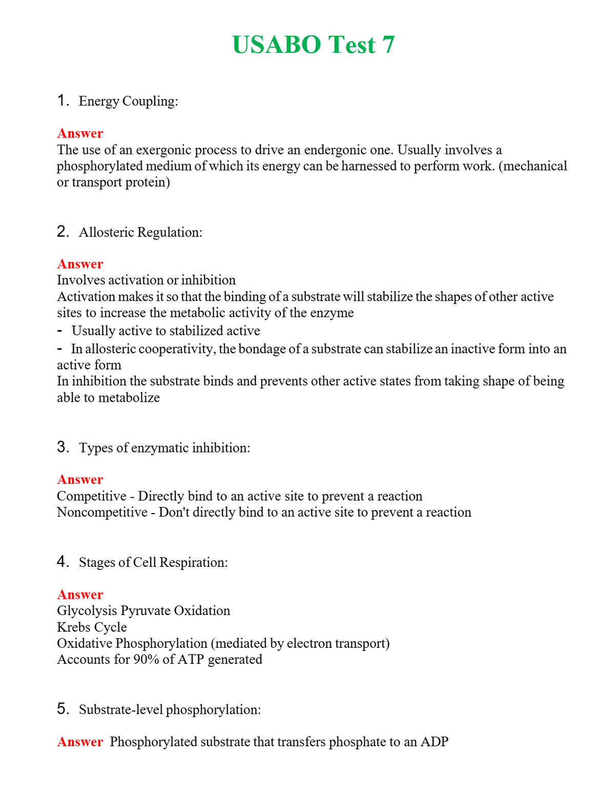 USABO Test 7 Questions With Complete Grade A+ Answers