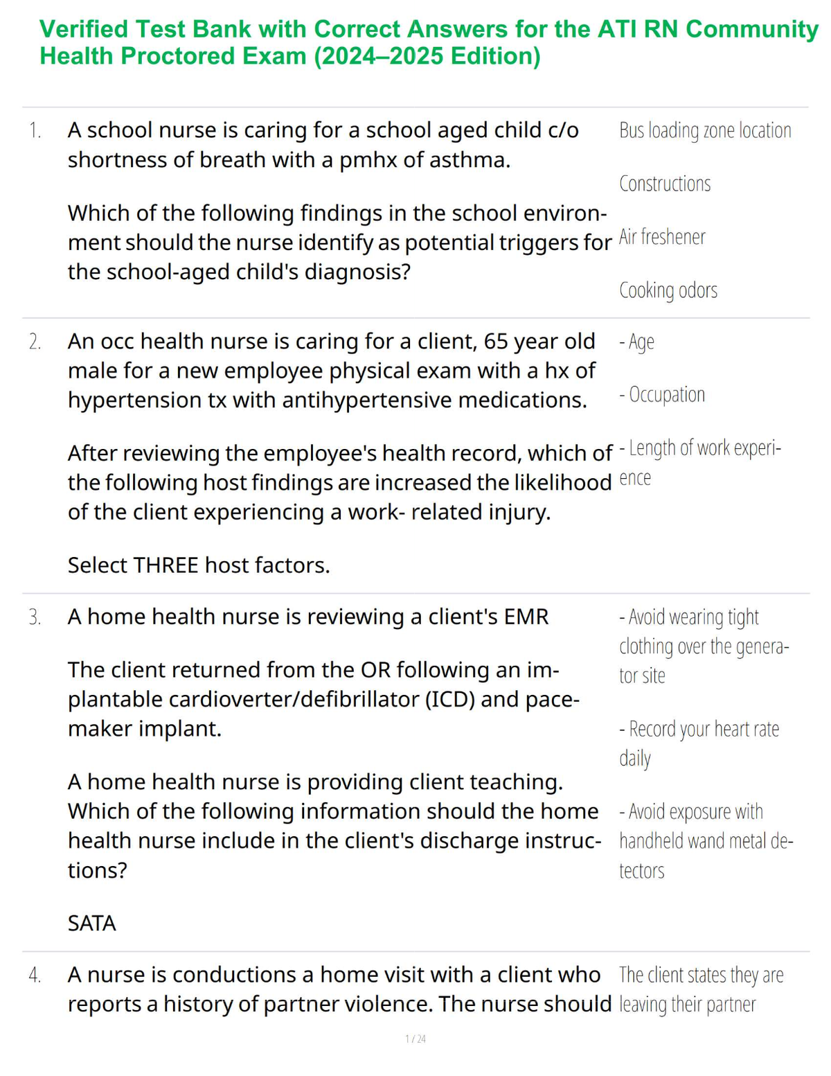 Verified Test Bank with Correct Answers for the ATI RN Community Health Proctored Exam (2024–2025 Edition)