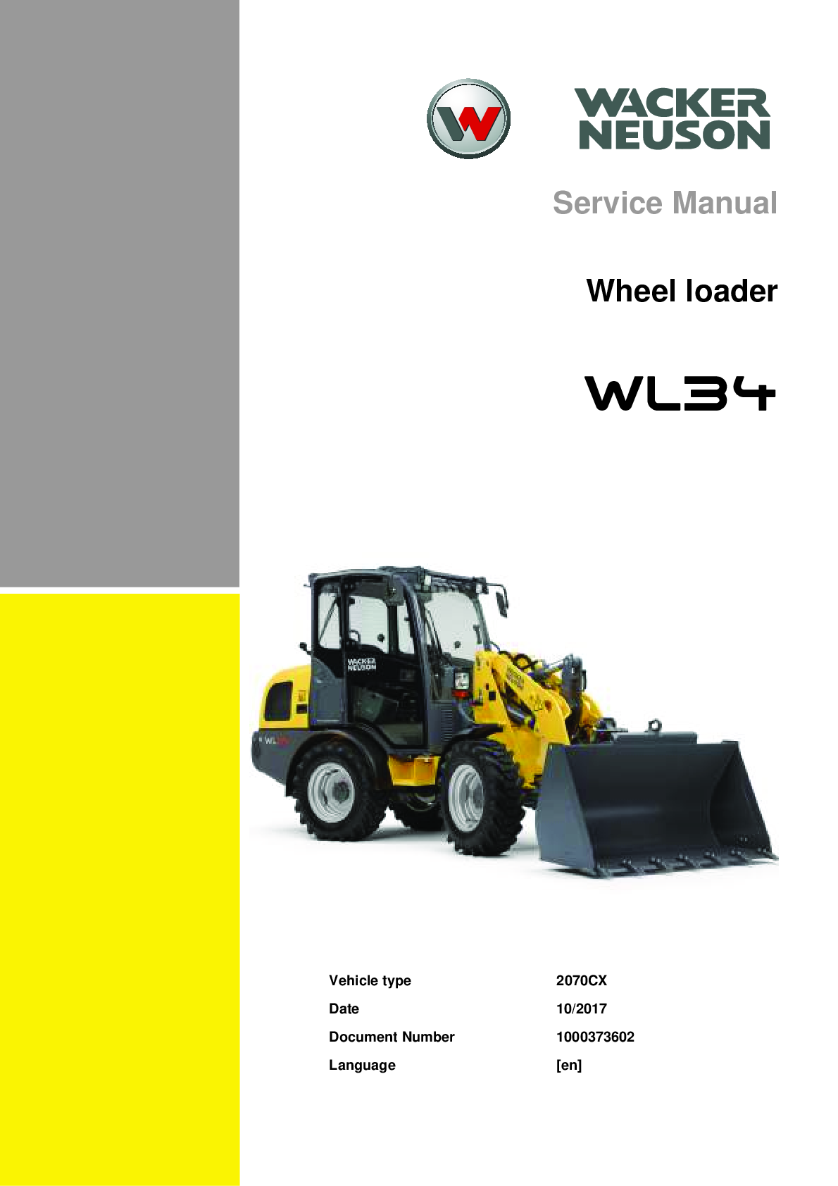 WACKER NEUSON WL34 WHEEL LOADER SERVICE REPAIR MANUAL
