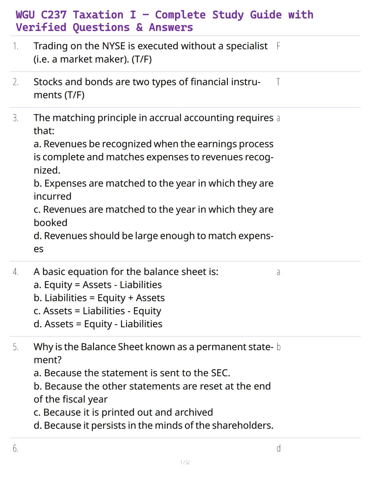 WGU C237 Taxation I – Complete Study Guide with Verified Questions & Answers
