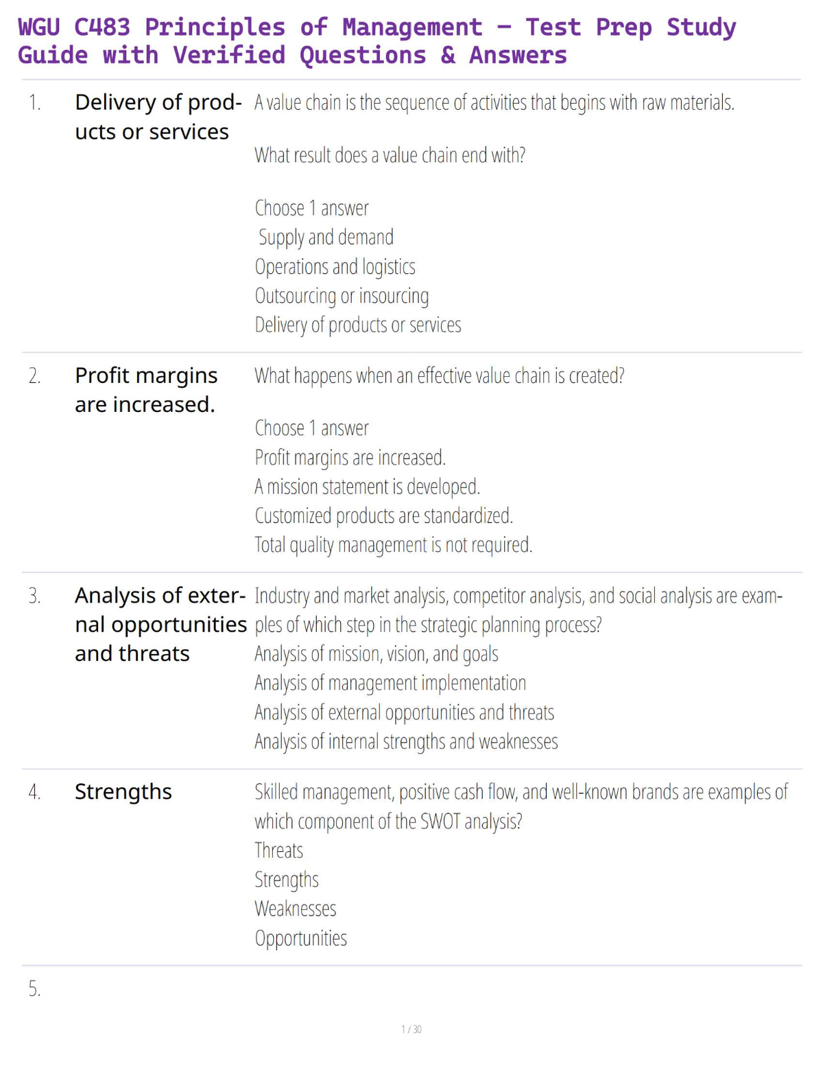 WGU C483 Principles of Management – Test Prep Study Guide with Verified Questions & Answers