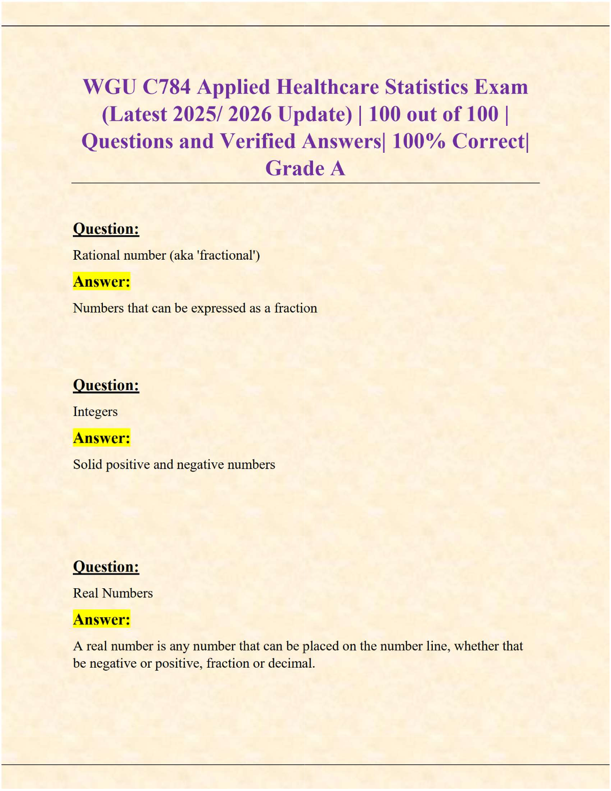 WGU C784 Applied Healthcare Statistics Exam (Latest 2025/2026 Update) | Verified Questions & Answers | 100% Correct | Grade A