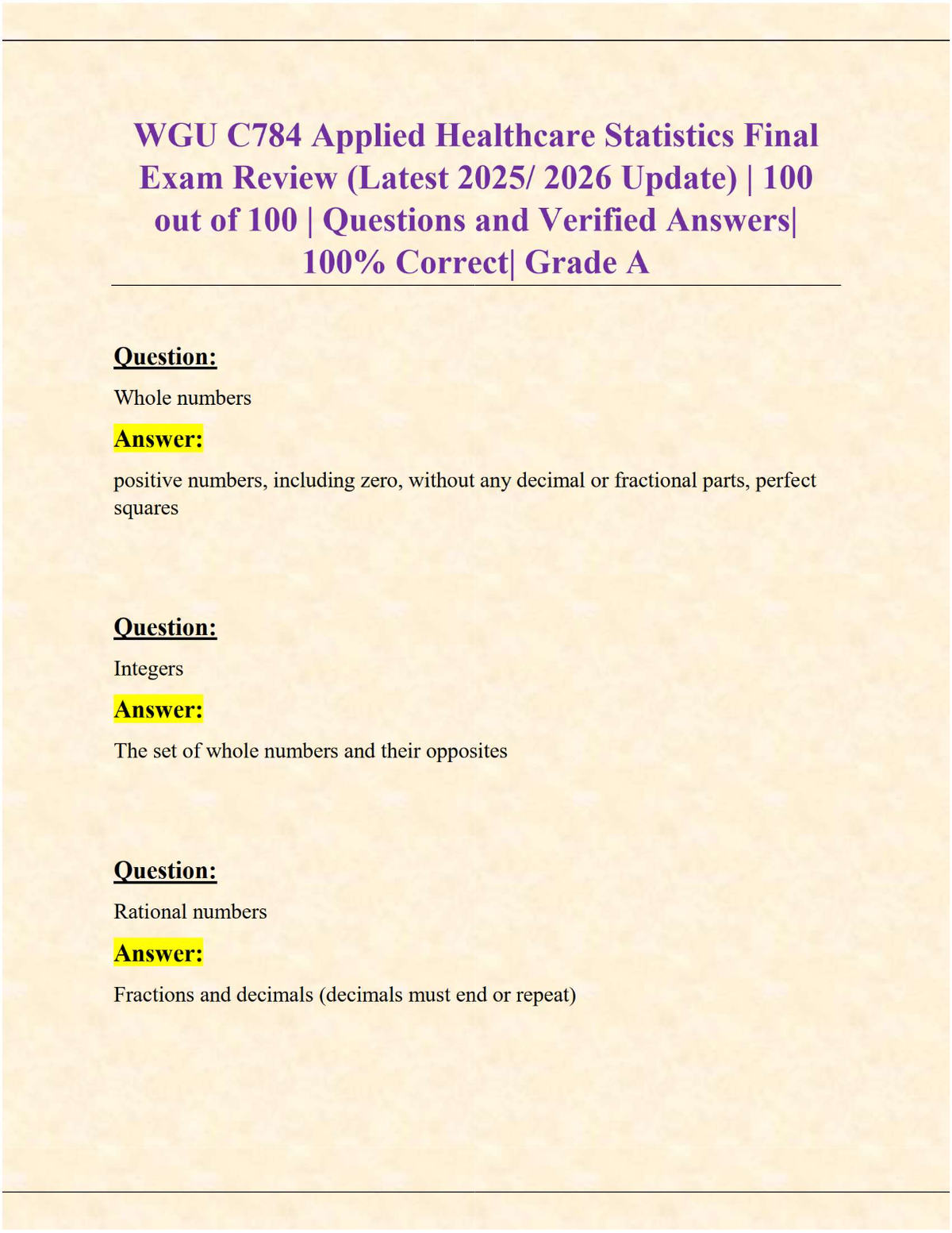 WGU C784 Applied Healthcare Statistics Final Exam Review – Verified Questions & Answers (2025/2026 Update, Grade A)