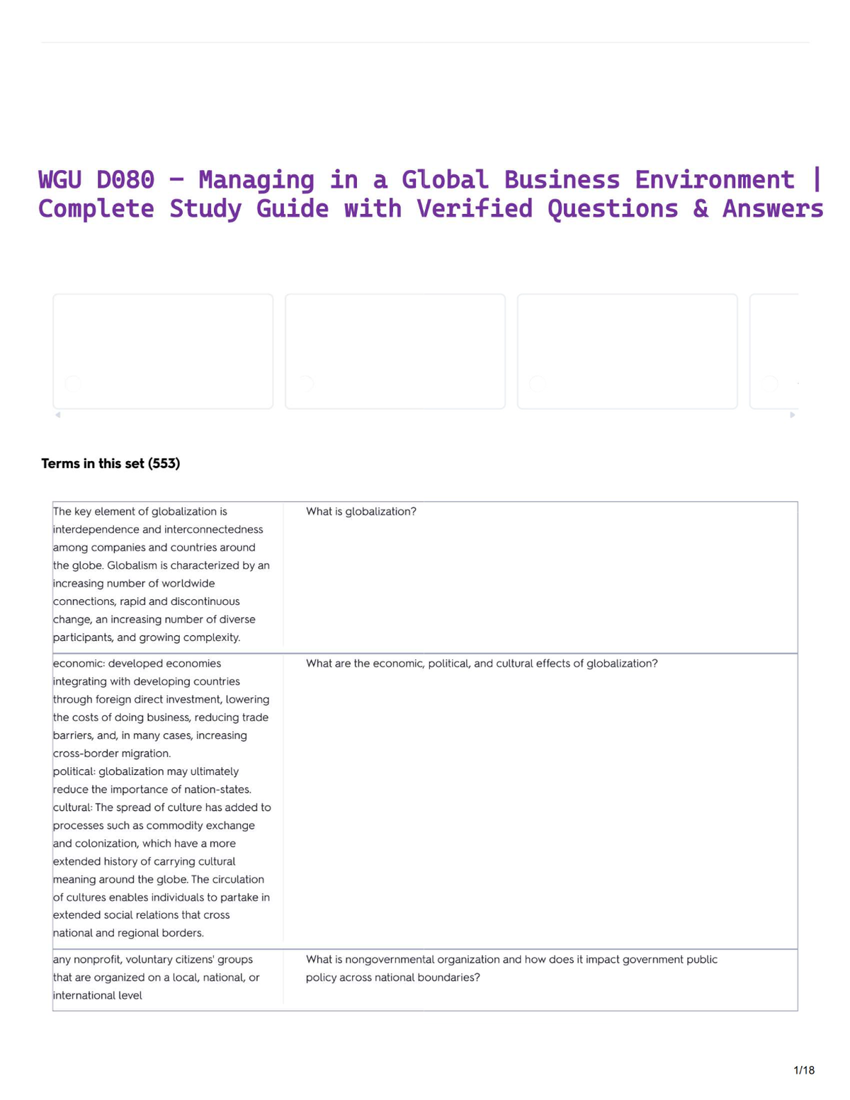 WGU D080 – Managing in a Global Business Environment | Complete Study Guide with Verified Questions & Answers