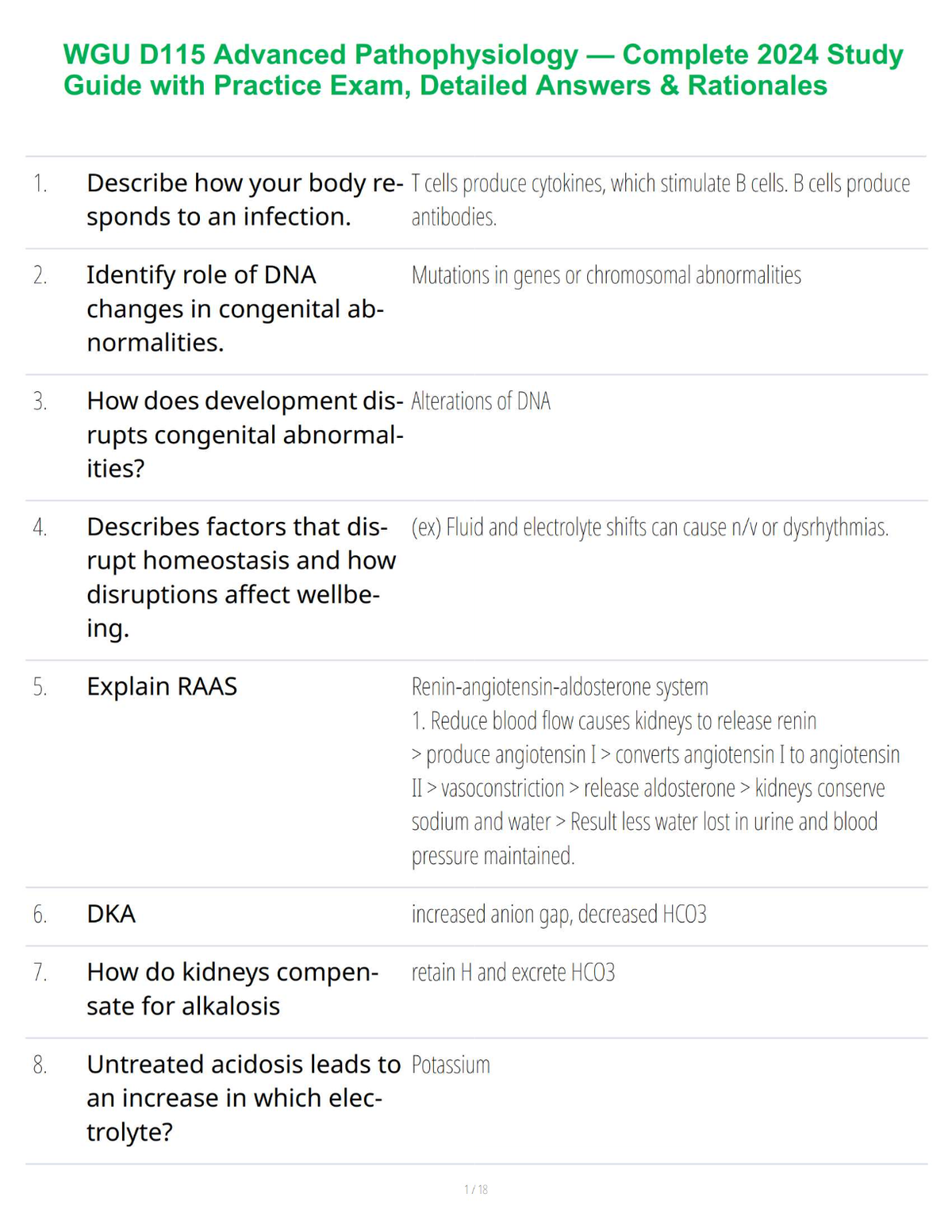 WGU D115 Advanced Pathophysiology — Complete 2024 Study Guide with Practice Exam, Detailed Answers & Rationales