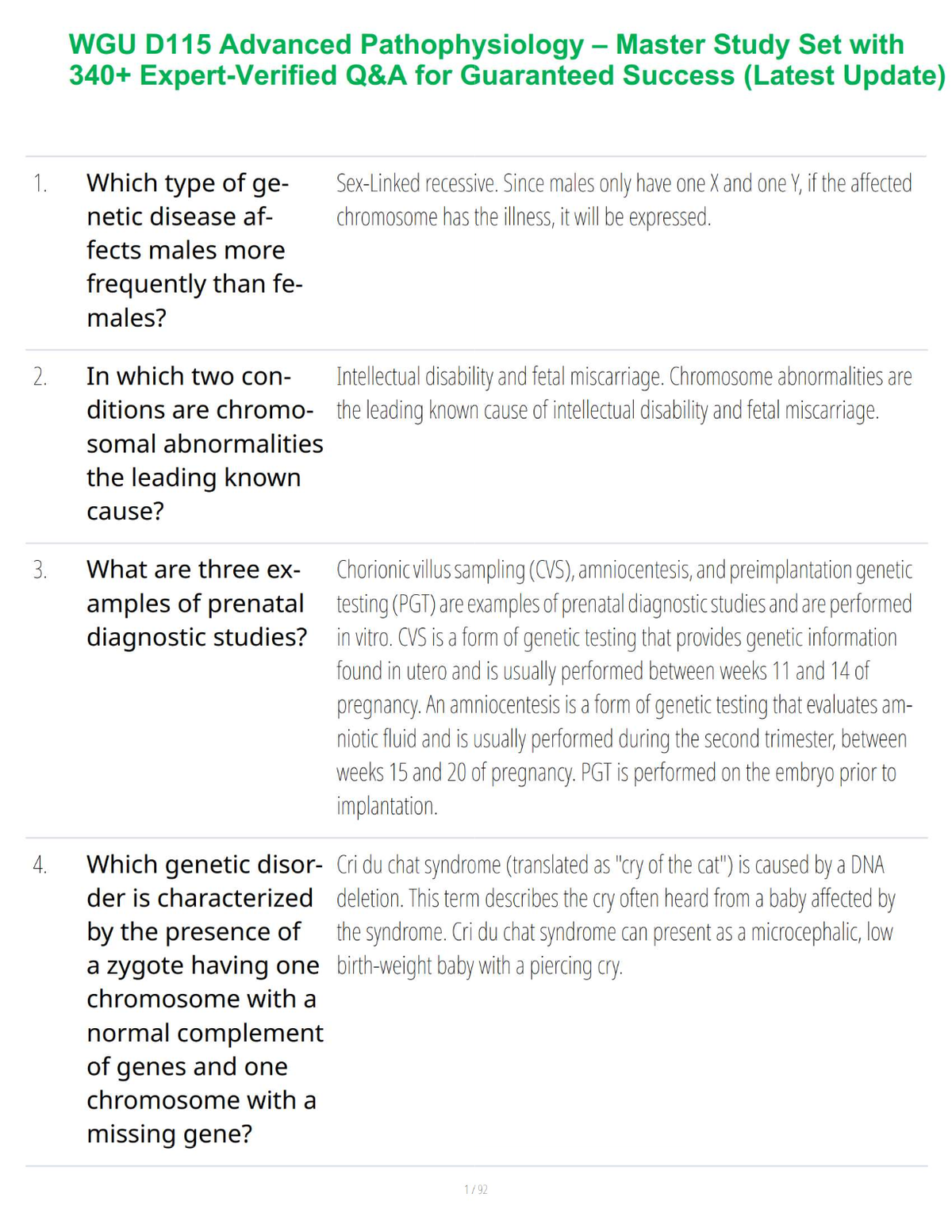 WGU D115 Advanced Pathophysiology – Master Study Set with 340+ Expert-Verified Q&A for Guaranteed Success (Latest Update)