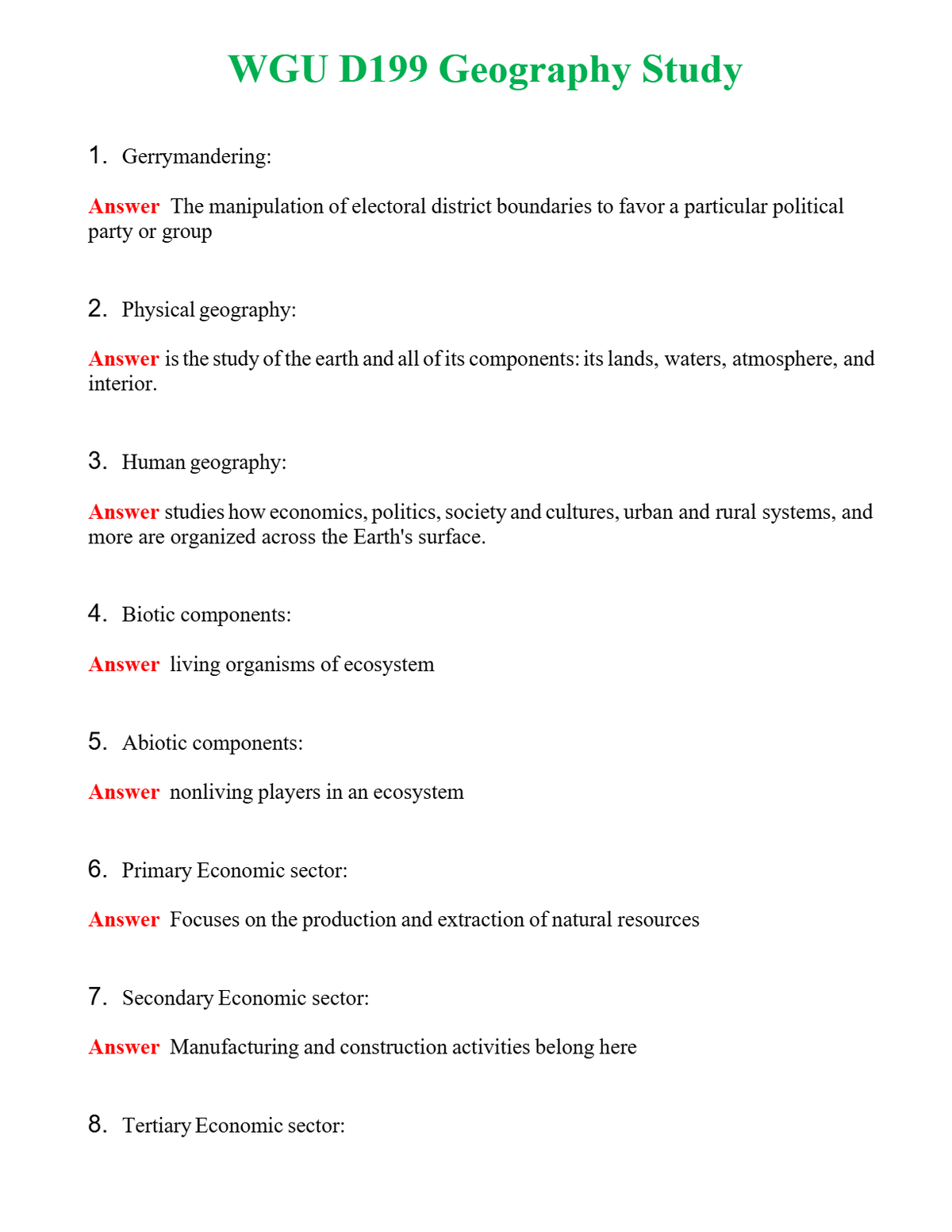 WGU D199 Geography Study Questions With Complete Grade A+ Answers